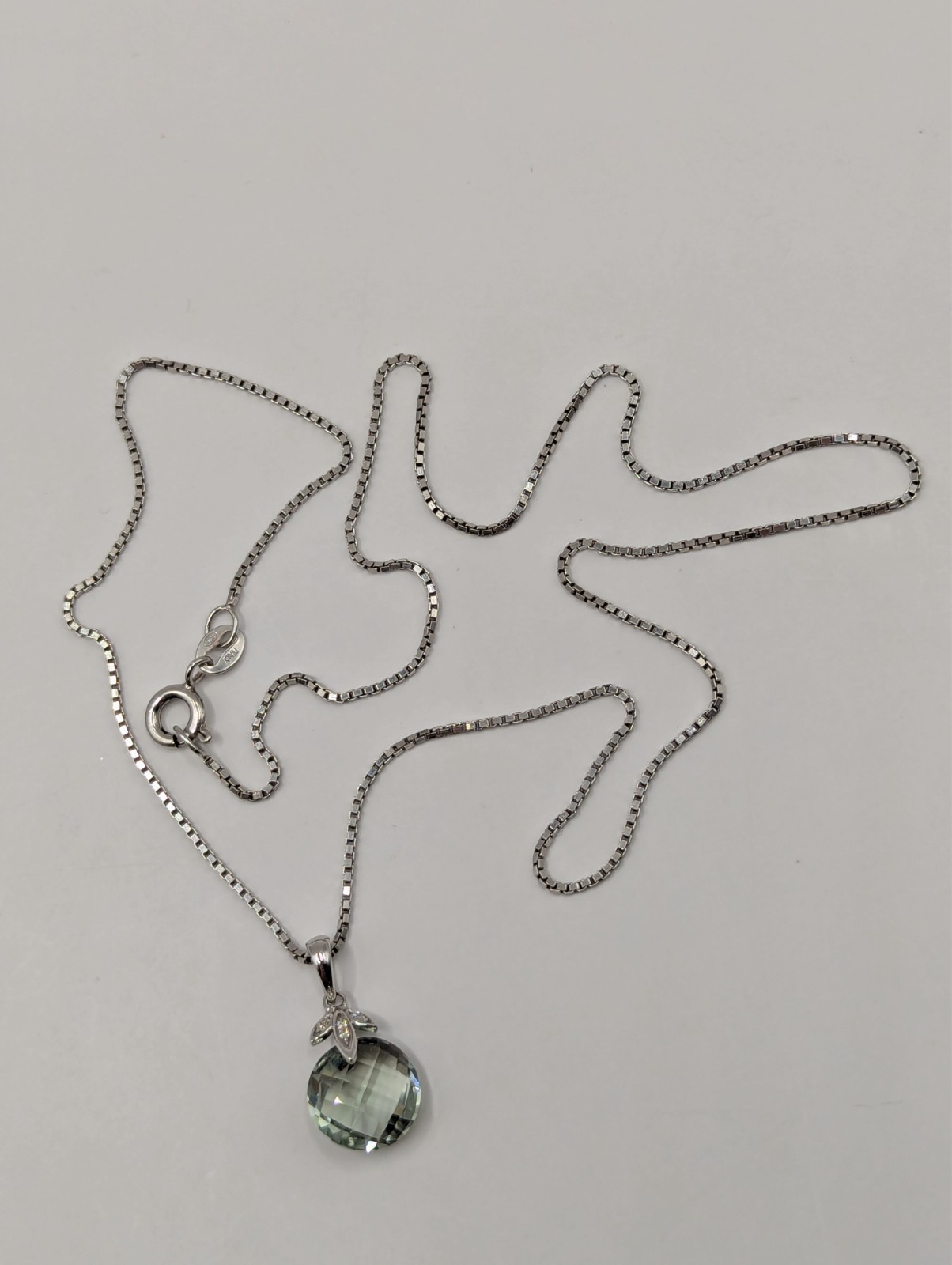 Peora 14k white gold diamond and green amethyst pendant