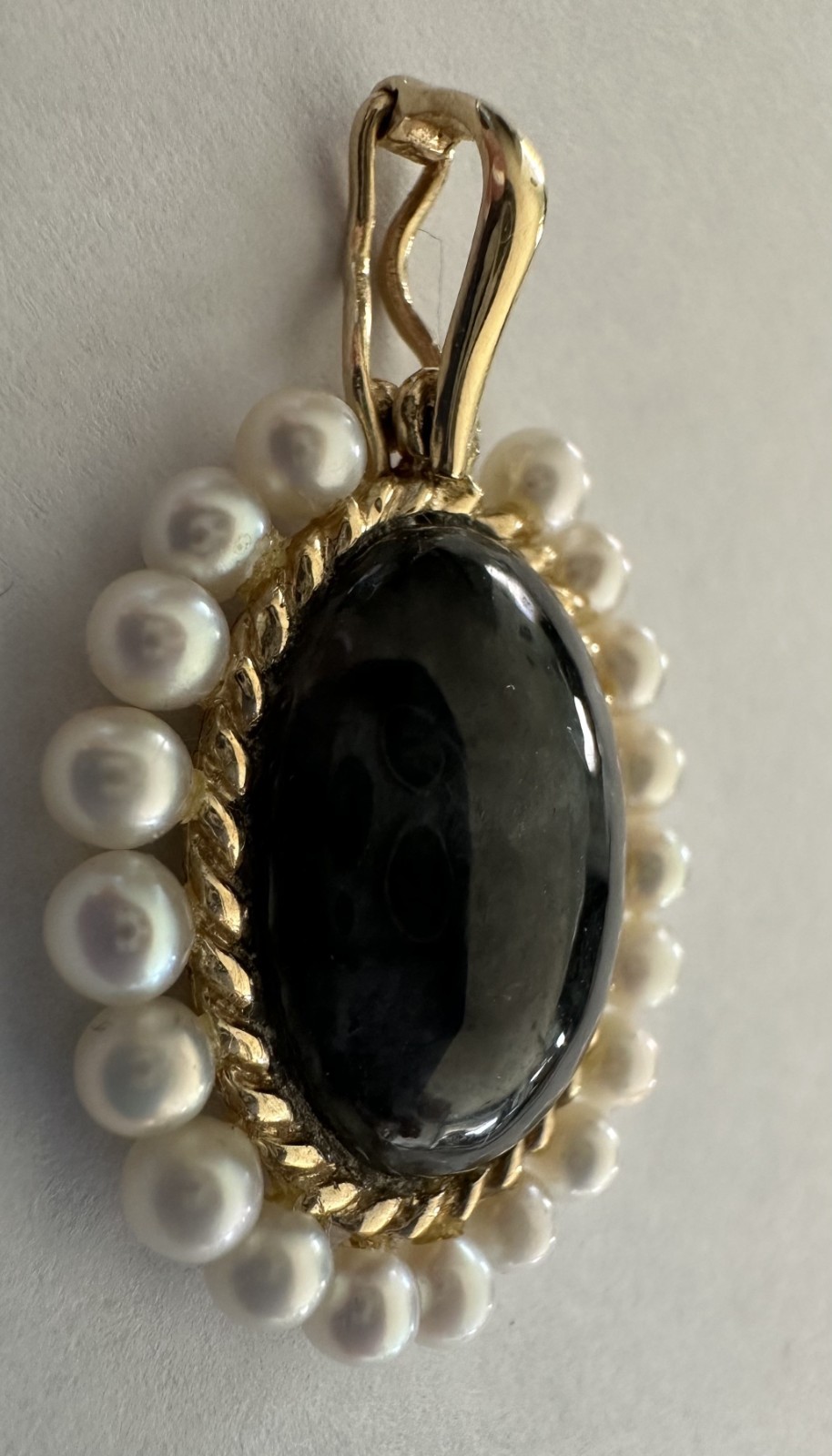 14k Yellow Gold Black/Dark Gray Stone Pearl Pendant Enhancer WV Hong Kong