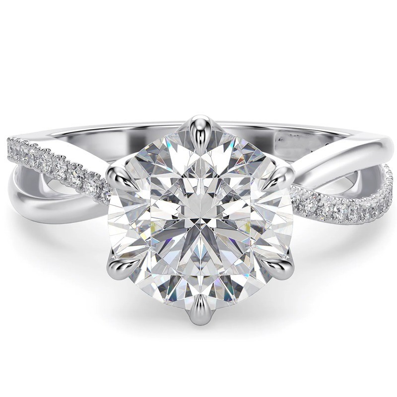 3.17CTW Round Cut Moissanite Twisted Band Engagement Ring 14K White Gold Plated