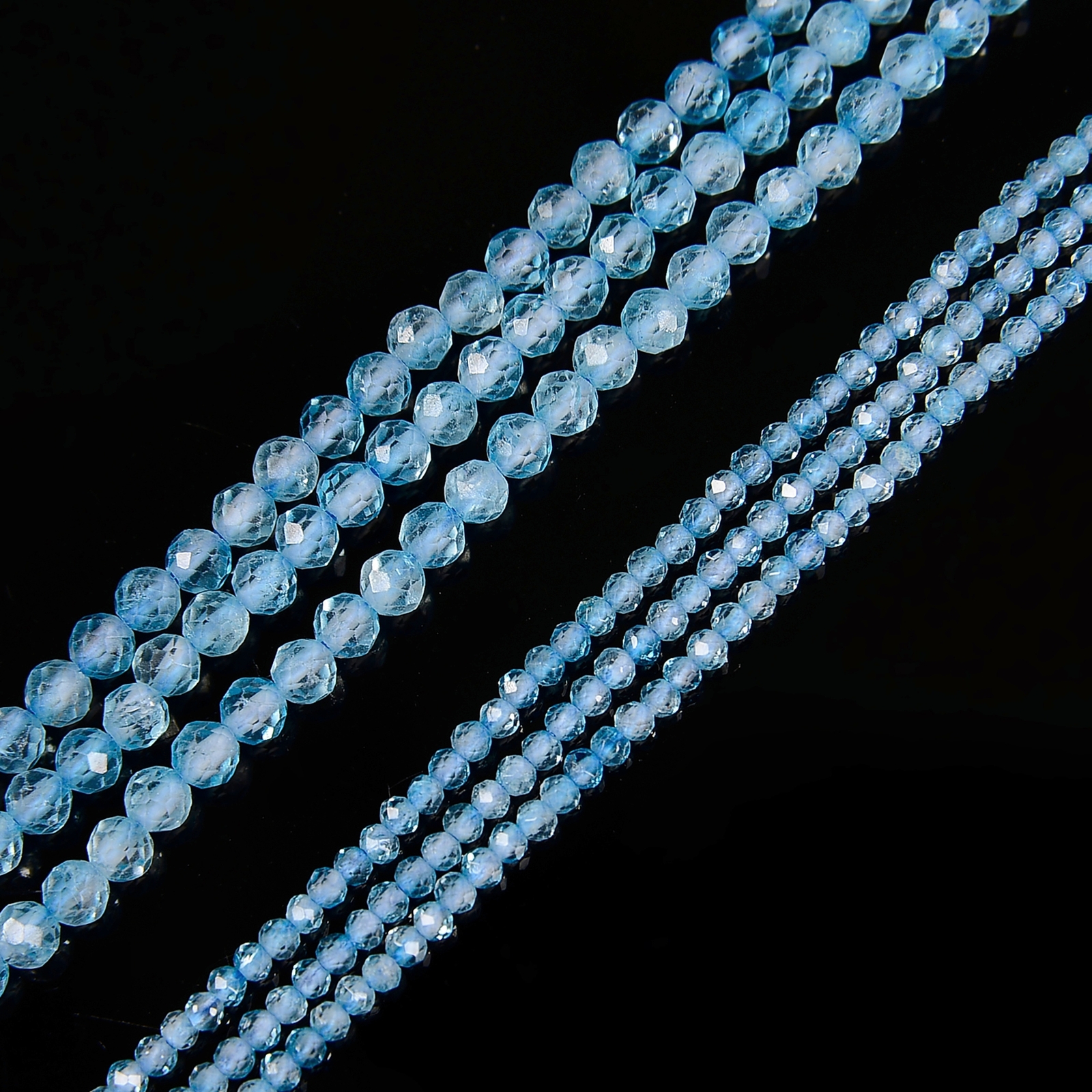 Natural Blue Topaz Faceted Round Beads Size 2mm 3mm 15.5” Strand