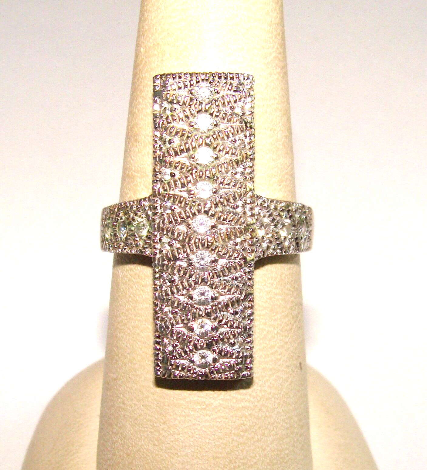 Designer Deco STYLE 5.5g Sterling Silver Multi CZ Textured Elongated Ring 7.25