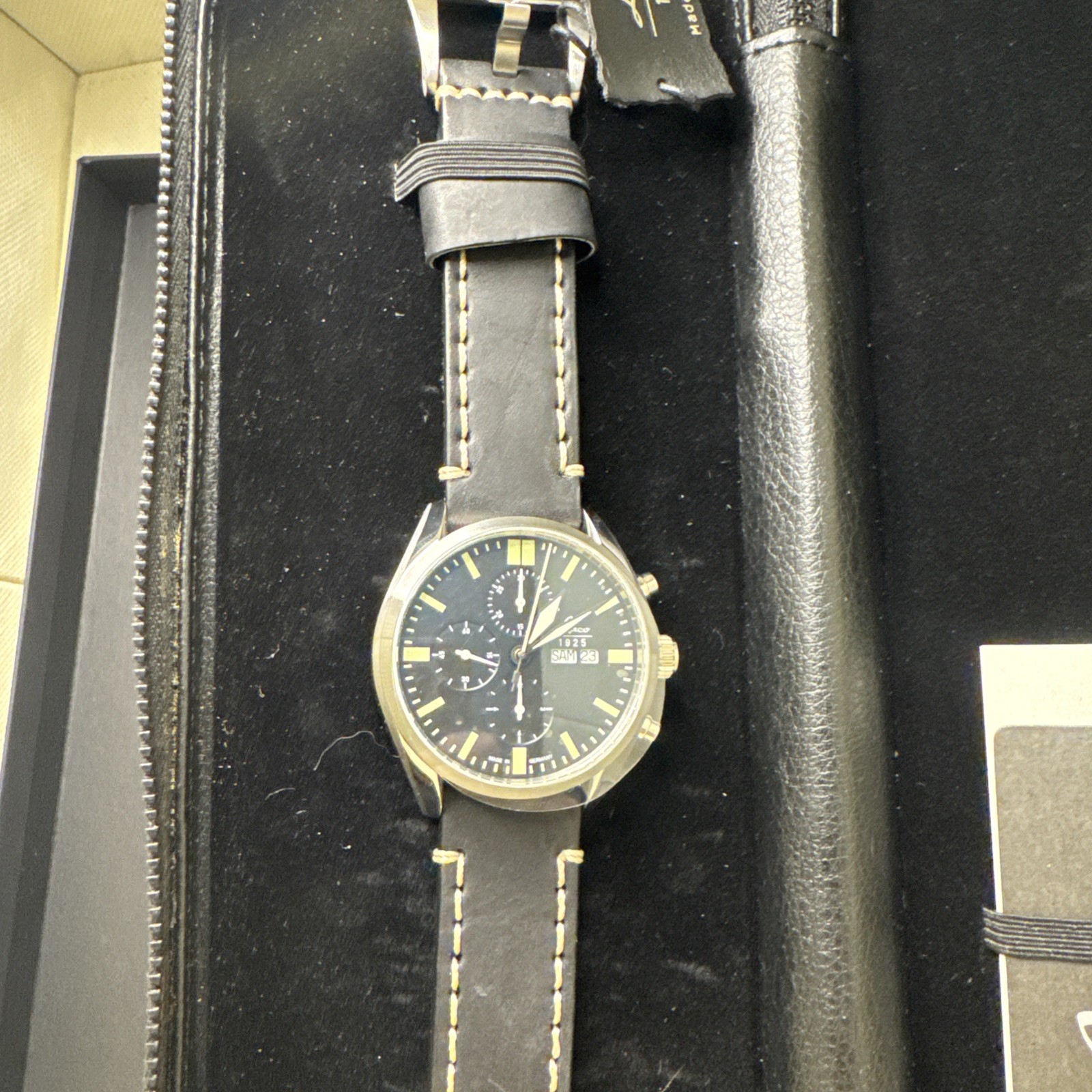 Laco 1925 Las Vegas Chronograph 44mm Watch Auto Valjoux 7750 Black Dial 861587