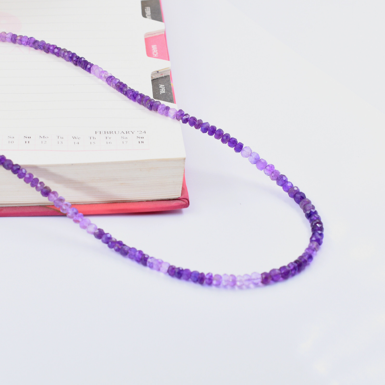 Natural Shaded Amethyst 3-4 mm Faceted Rondelle Jewelery Adjustable Necklace 18″