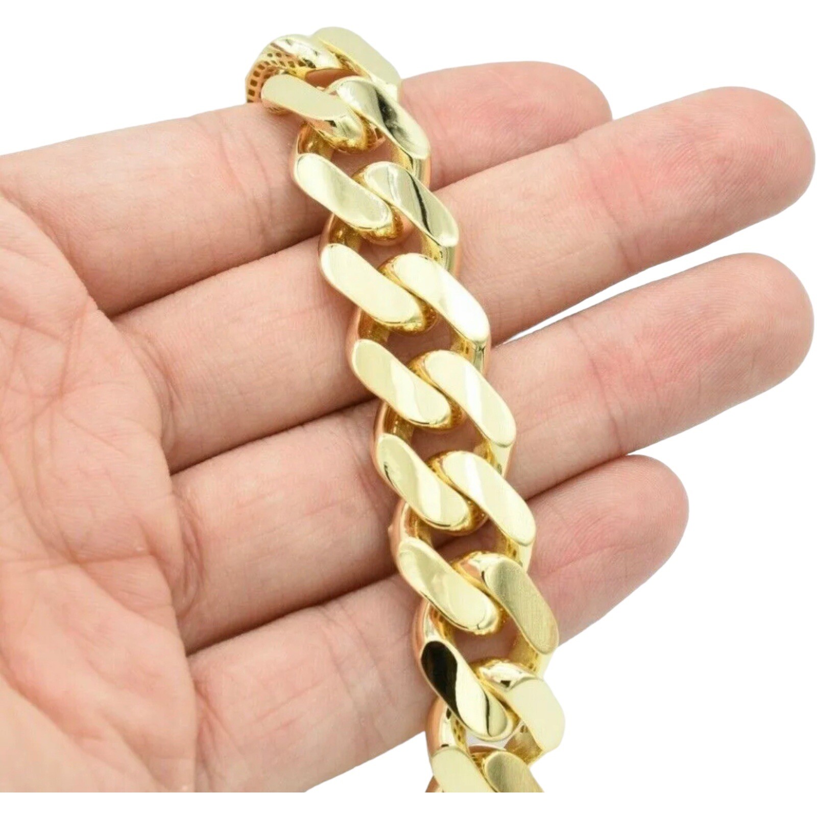Real 10K Yellow Gold Cuban Royal Monaco Link Plain Bracelet 8″ Box Clasp 13mm
