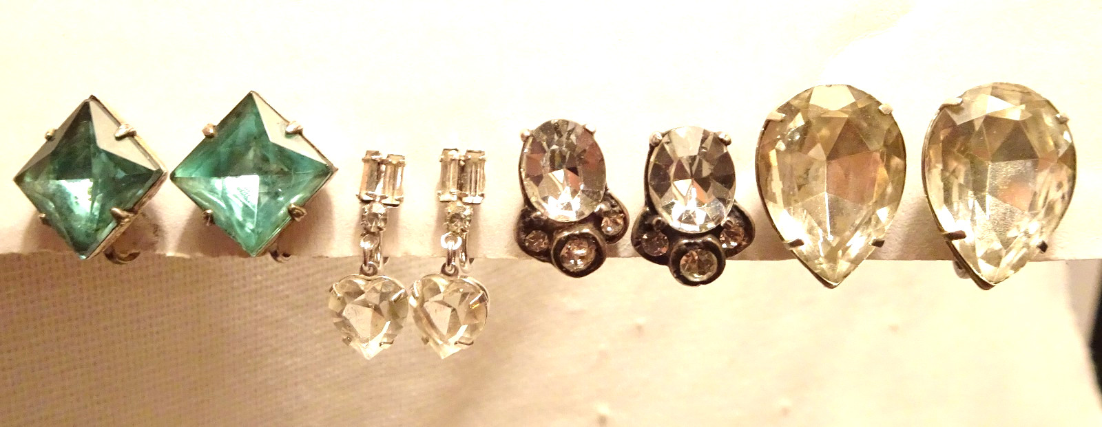Vintage Sterling Silver Screw On Earrings Rhinestone Lot of 4