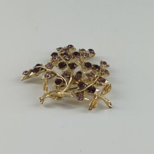 Brooch Branches & Leaves Purple & Pink Crystal Rhinestones Vintage Jewelry