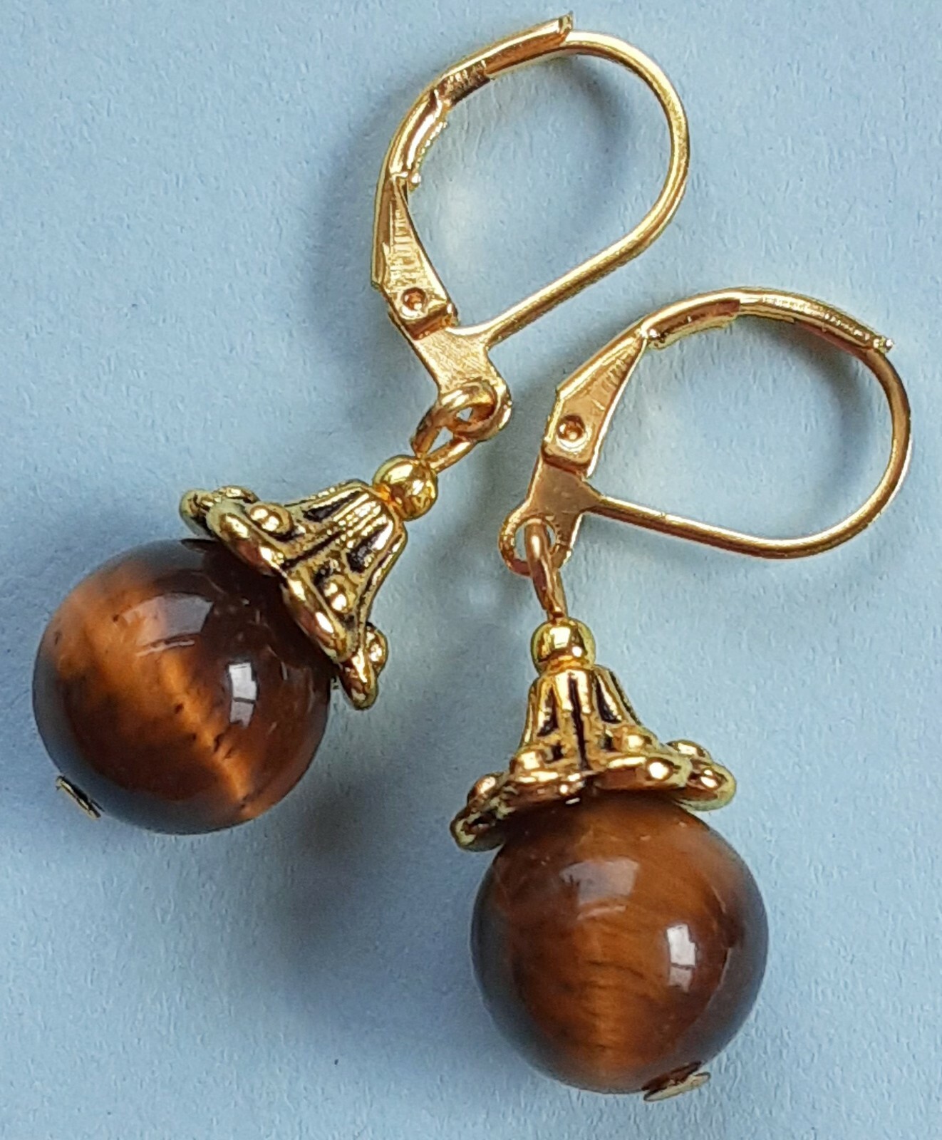 TIGER EYE DROPS Lever back handcrafted CHOOSE Silver PL or Gold PL XGE-1