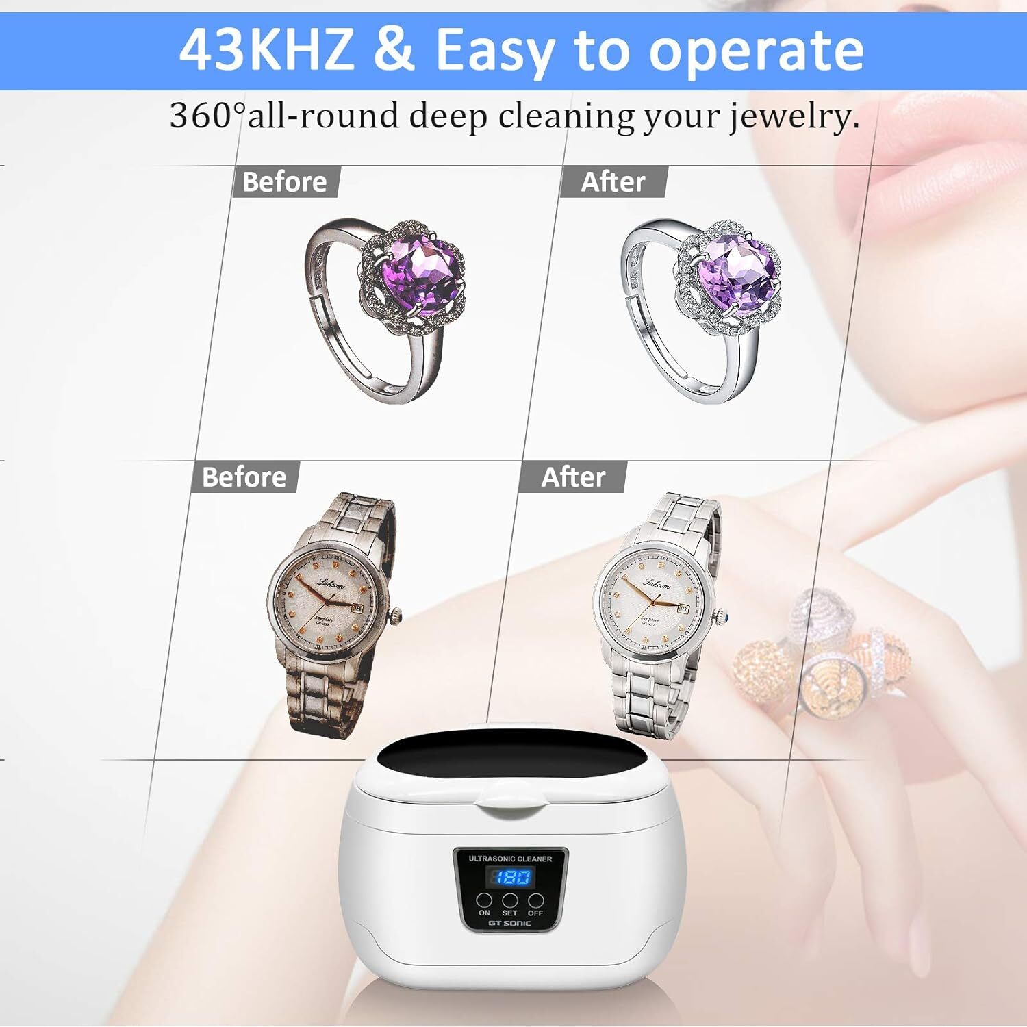 Ultrasonic Cleaner Portable Ultrasound Jewelry Watch Glasses Cleaning Machine US