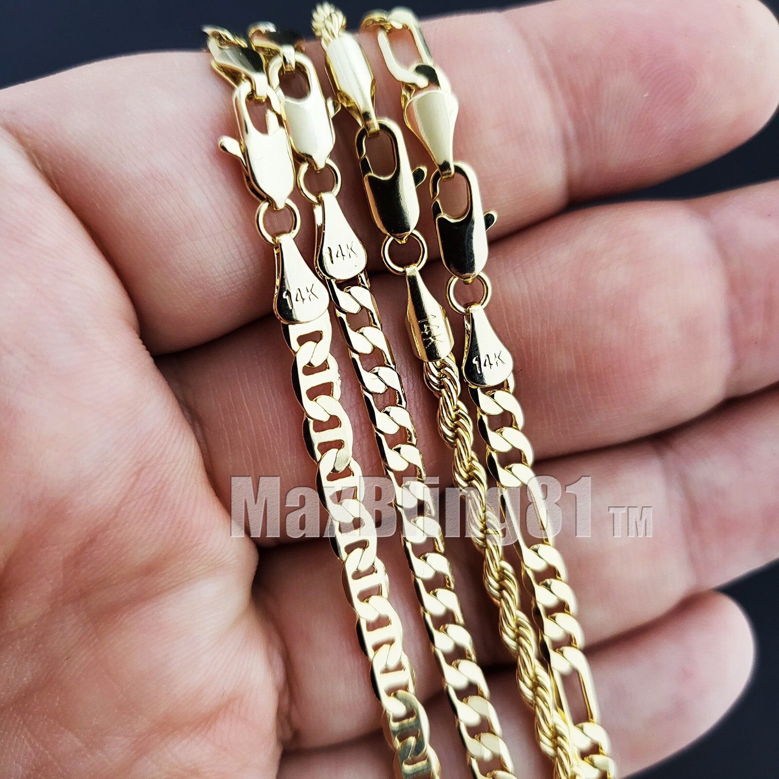 CUBAN FIGARO MARINA ROPE CHAIN 10″ FASHION ANKLET BRACELET 14K GOLD PLATED BRASS