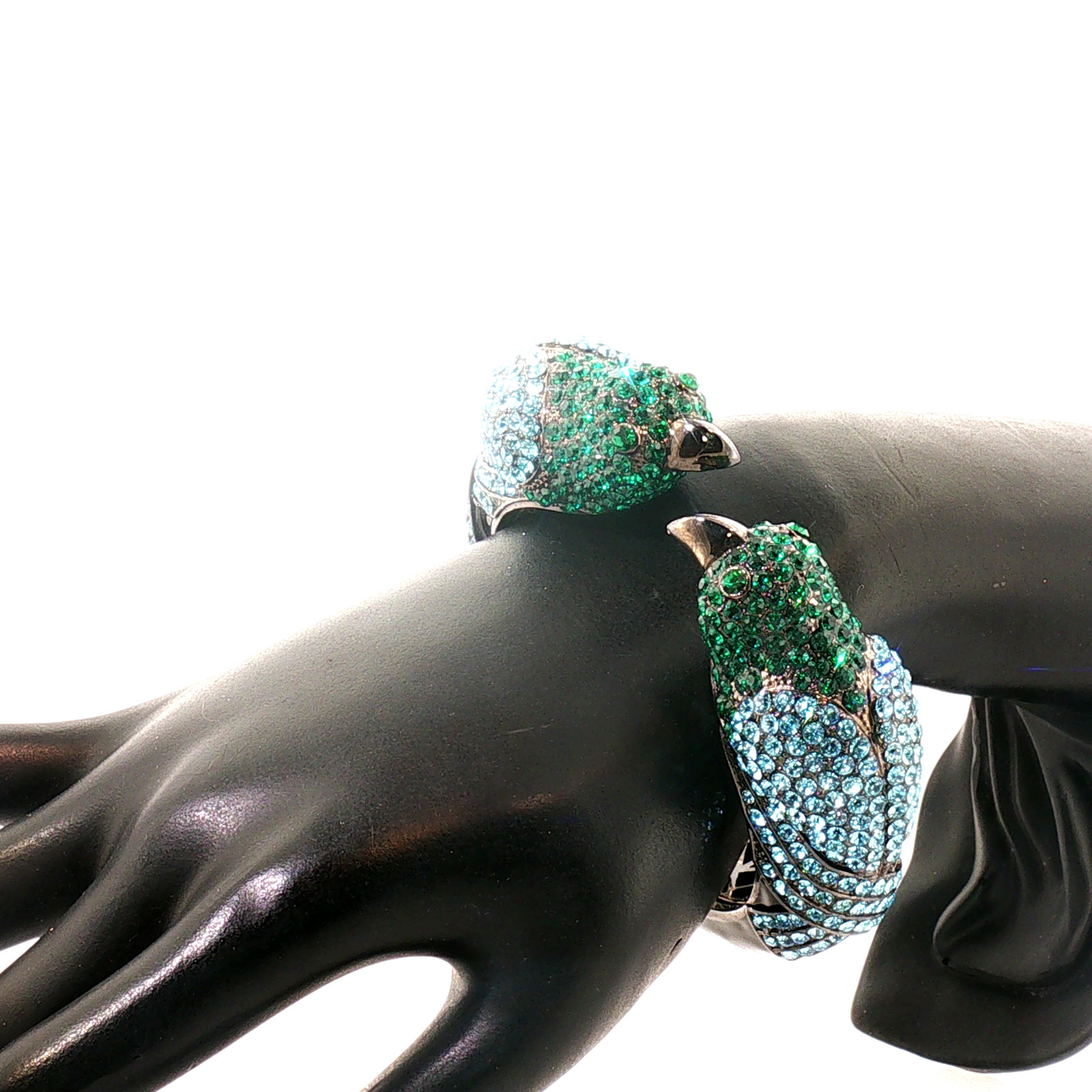 Vintage Joan Boyce “Love Birds” Pavé Crystal Bangle Bracelet, Ombre Blue‑Green