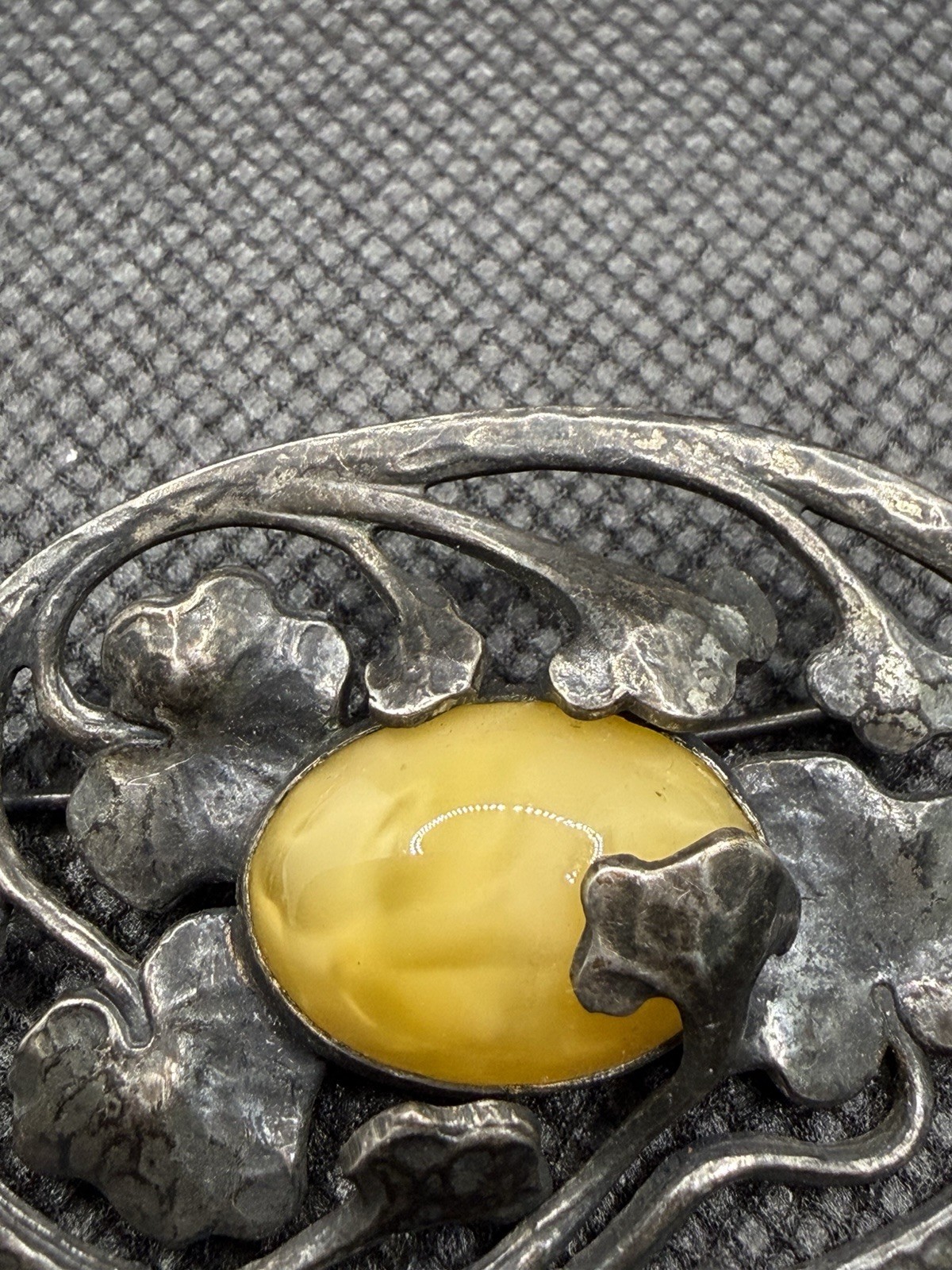 Vtg Art Nouveau 800 Silver Oval Cabochon Butterscotch Egg Yolk Amber Brooch Test