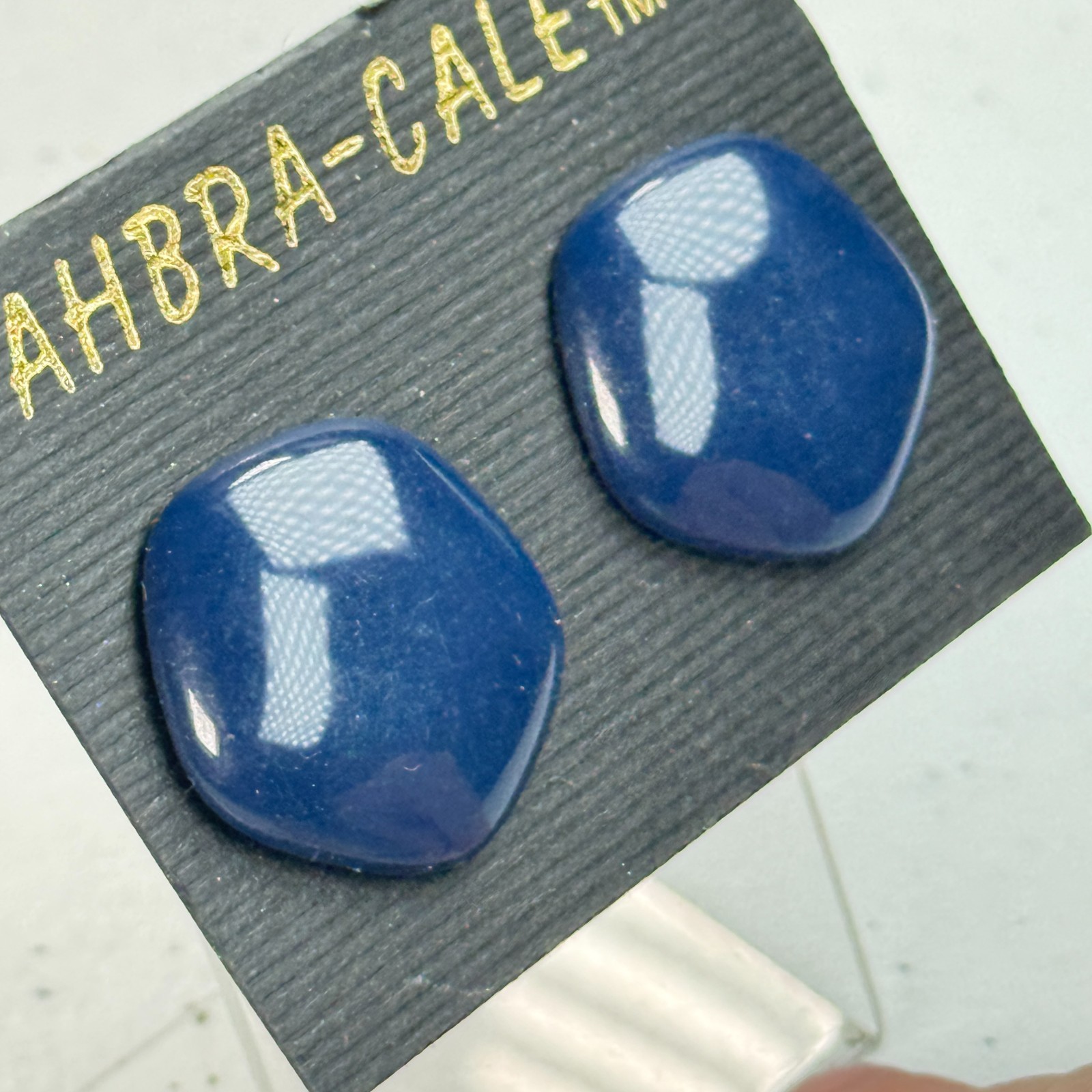 Vintage Earrings Blue Pentagon Stud Acrylic Chunky Statement Large 90s Y2K 80s