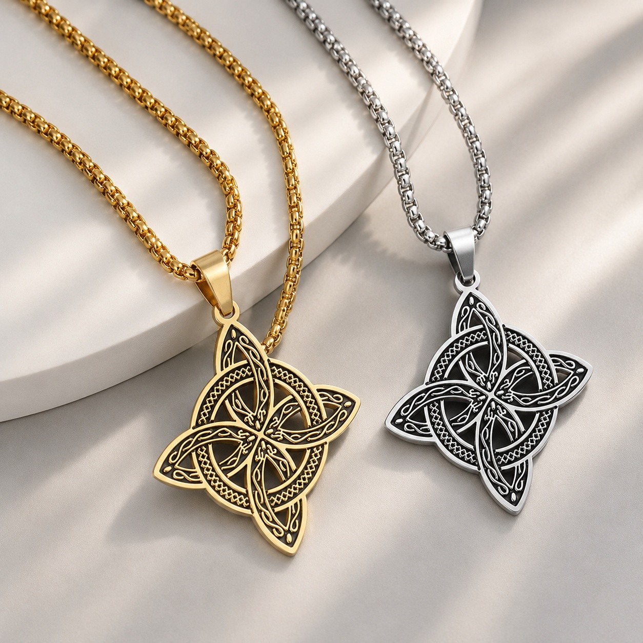 Pendant Necklace Stainless Steel Gold Knot Silver 23.62 in Men Viking N93