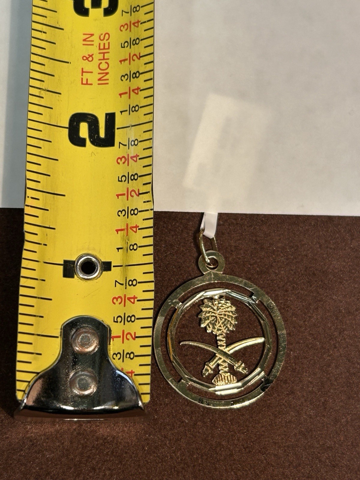 YellowGold Saudi Arabia Palm Tree & Crossed Swords National Emblem Pendant Charm