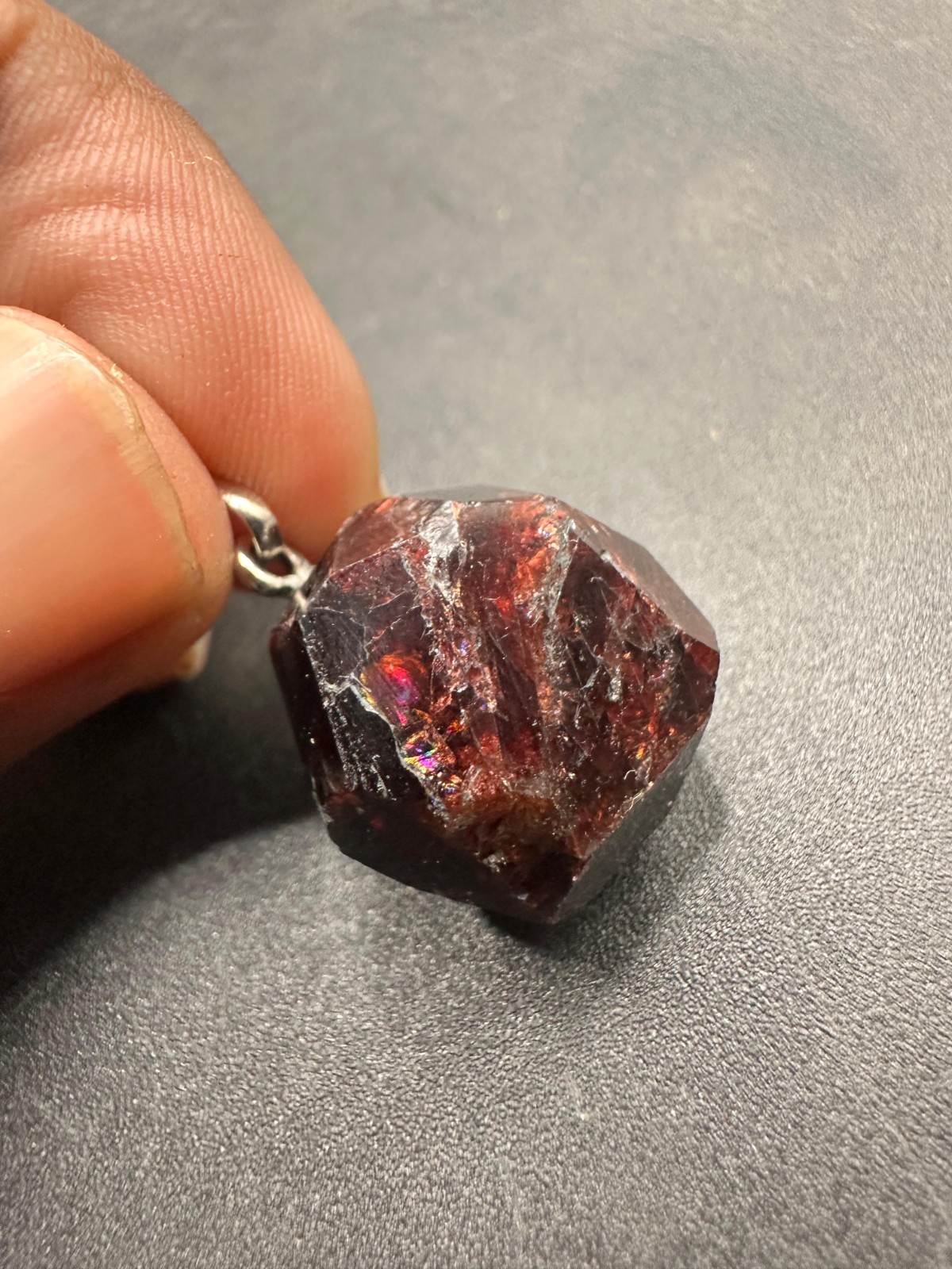 Rare Natural Gemstone Almandine Garnet Pendant With Rainbow Flashes