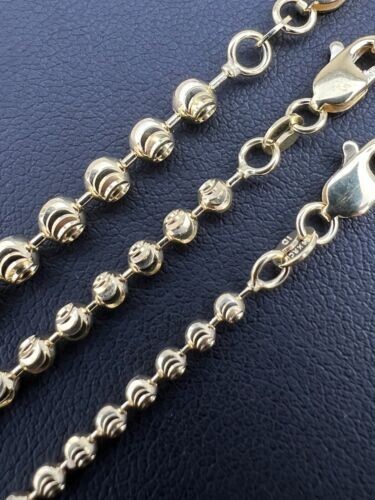 14k Yellow Gold 18″ Mens Moon BEAD BALL Link Pendant Chain Necklace 3mm 12.4Gr