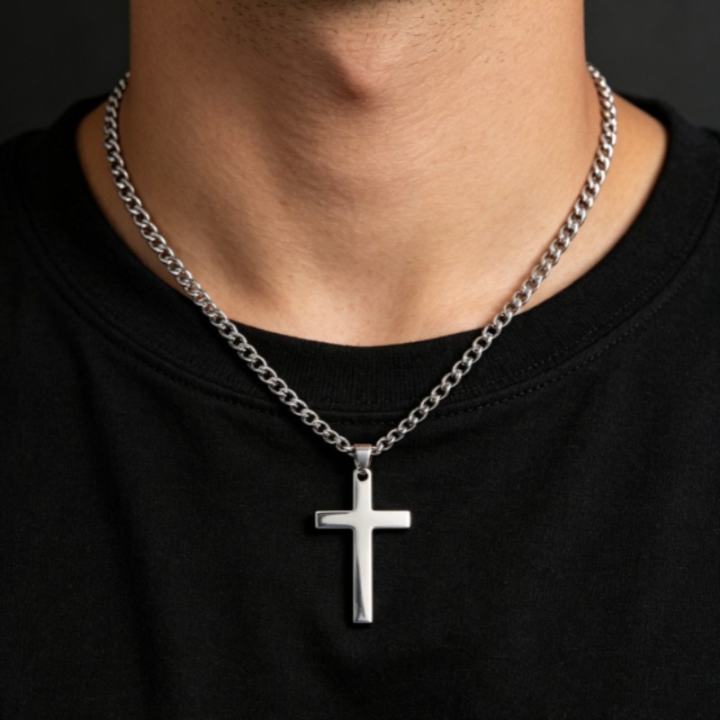Black Stainless Steel Cross Necklace Men Women Polished Smooth Fashion