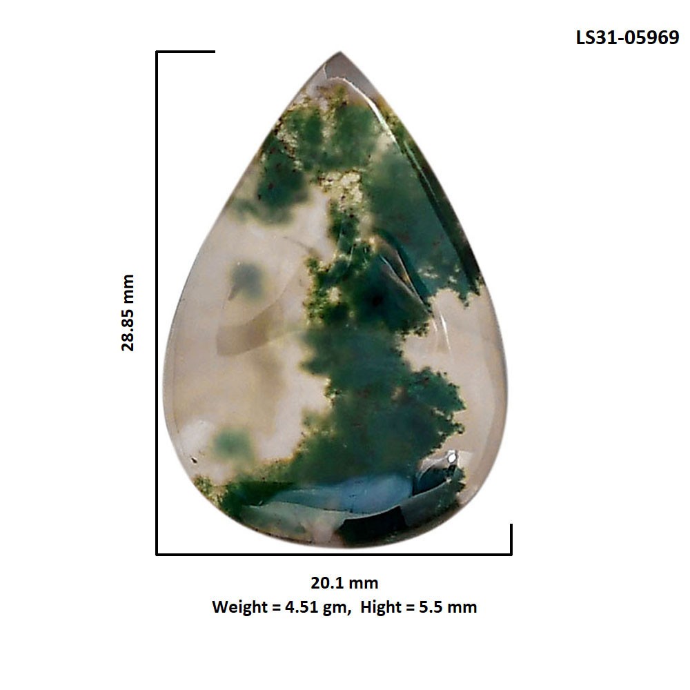 Green Moss Agate 20.1×28.85×5.5 mm Pear Shape Polished Gemstone LS31-05969