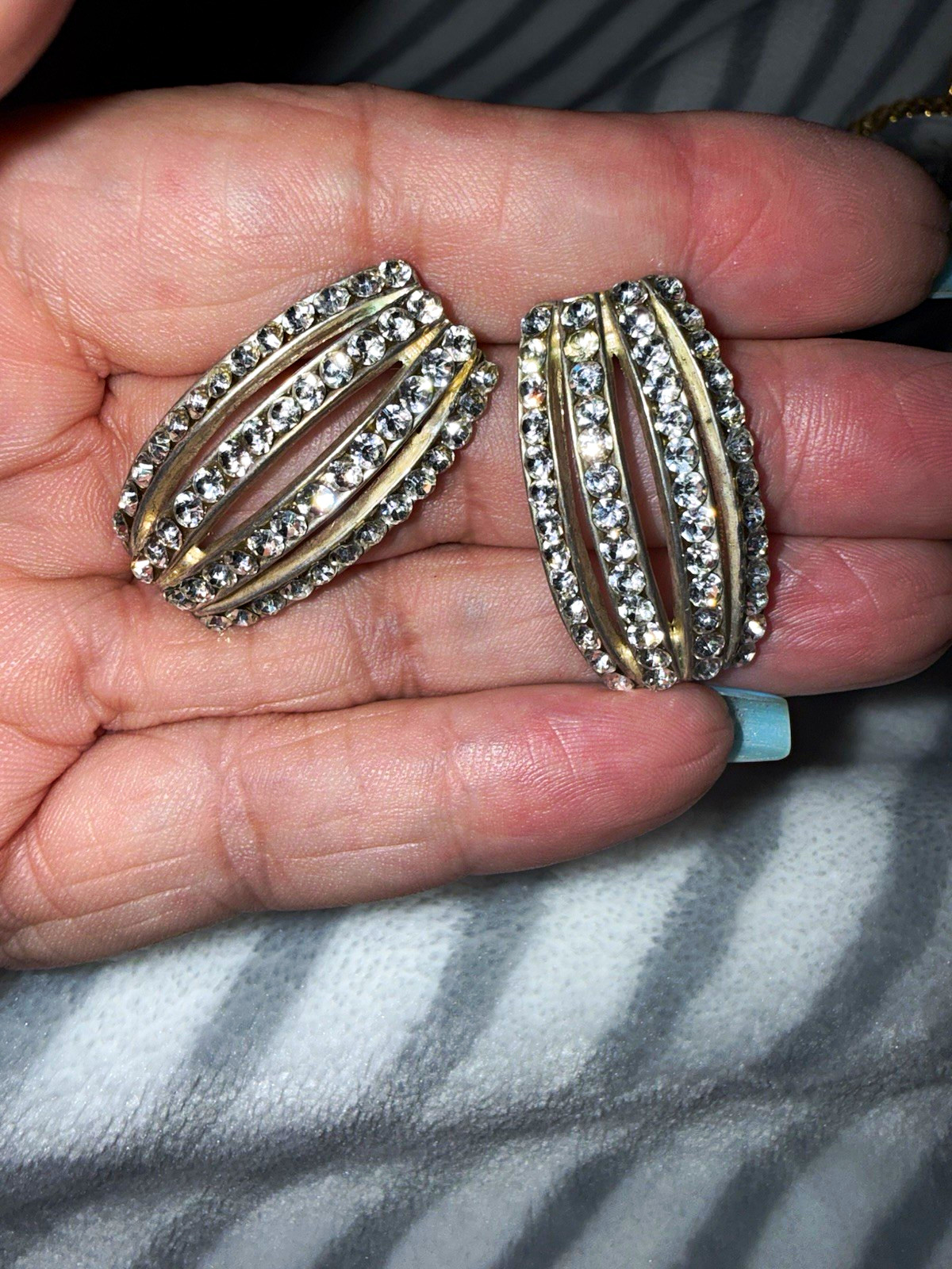 Vintage Gold Tone Clip-On Drop Earrings Lot, White/Colorless Crystal