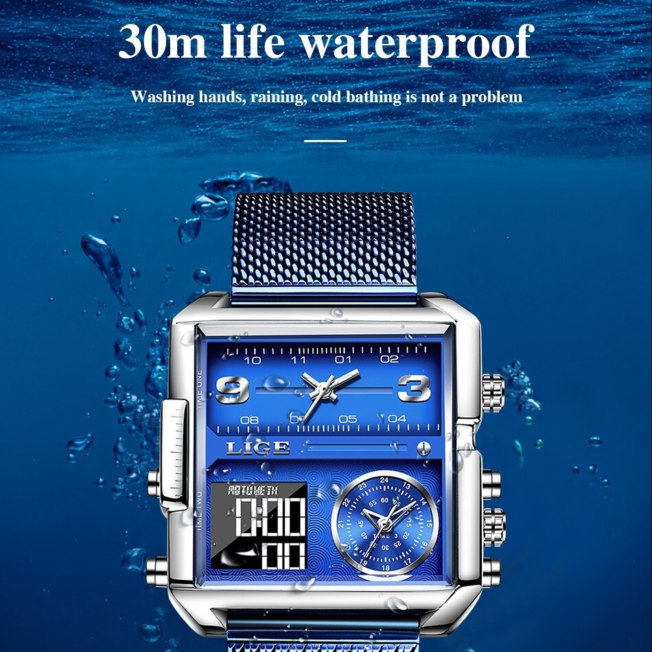 Fashion Men Watch Electrical Quartz Digital Week 3ATM Waterproof LED Wristwatch