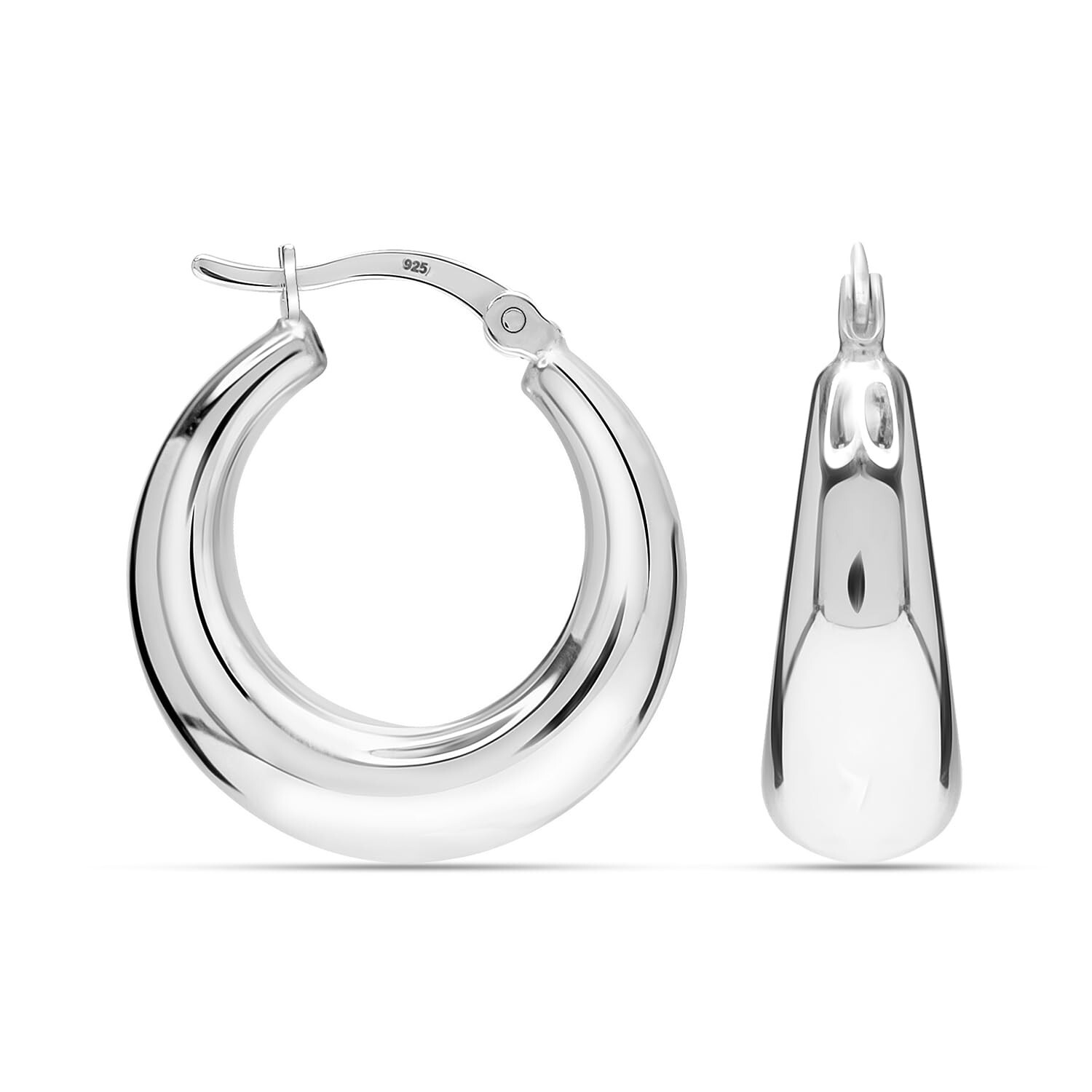 925 Sterling Silver Chunky Classic Round Click-Top Hoop Earrings for Women 20 MM