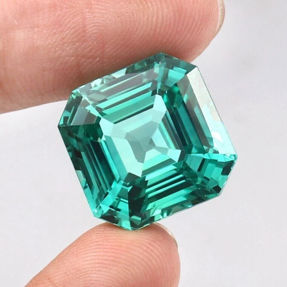 14 Ct+ Natural Green Sapphire Asscher Cut Flawless Certified Loose Gemstone