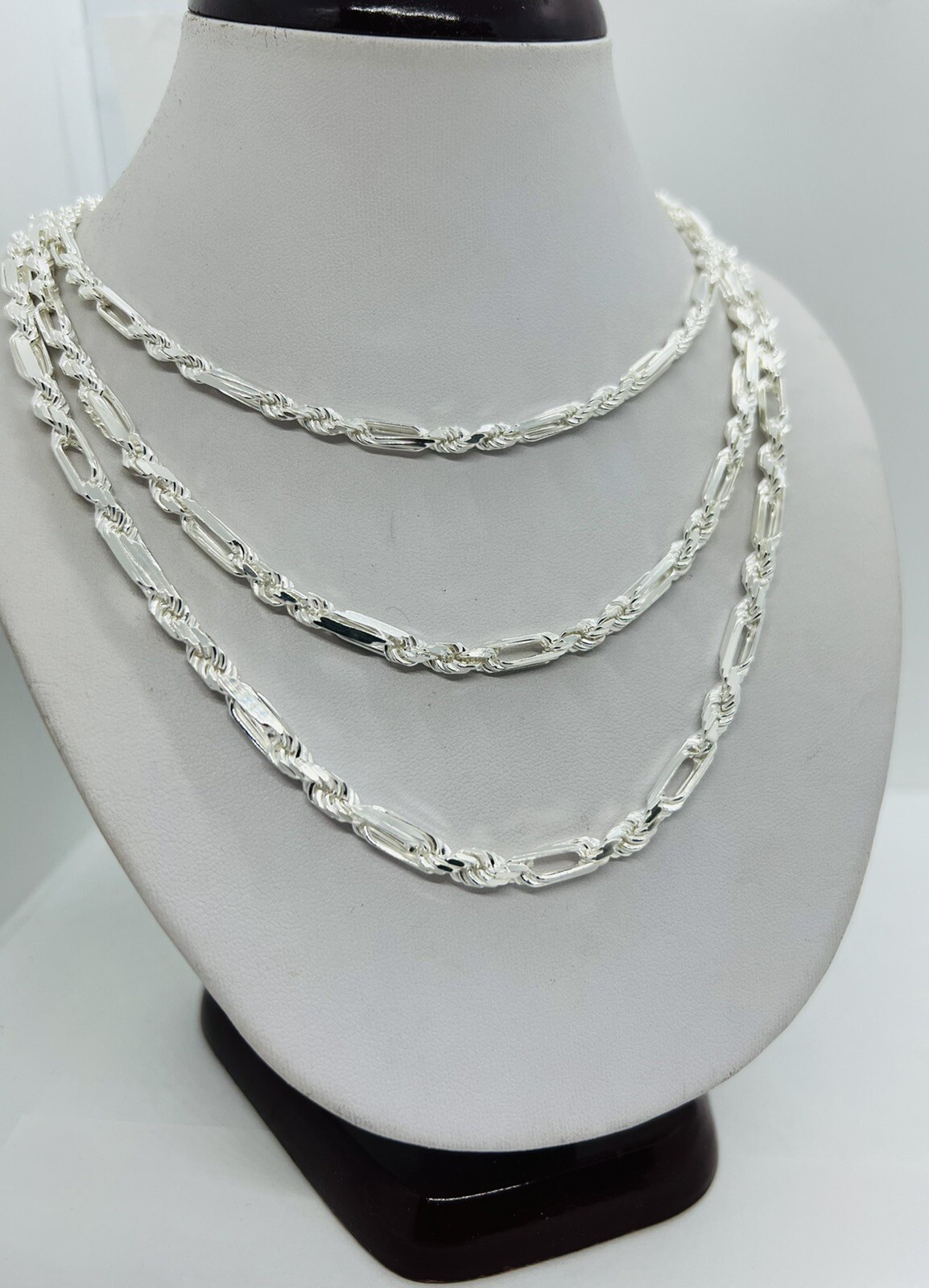 925 Solid Sterling Silver Figarope Chain/Necklace Men’s 4mm, 4.5mm & 5mm Italy