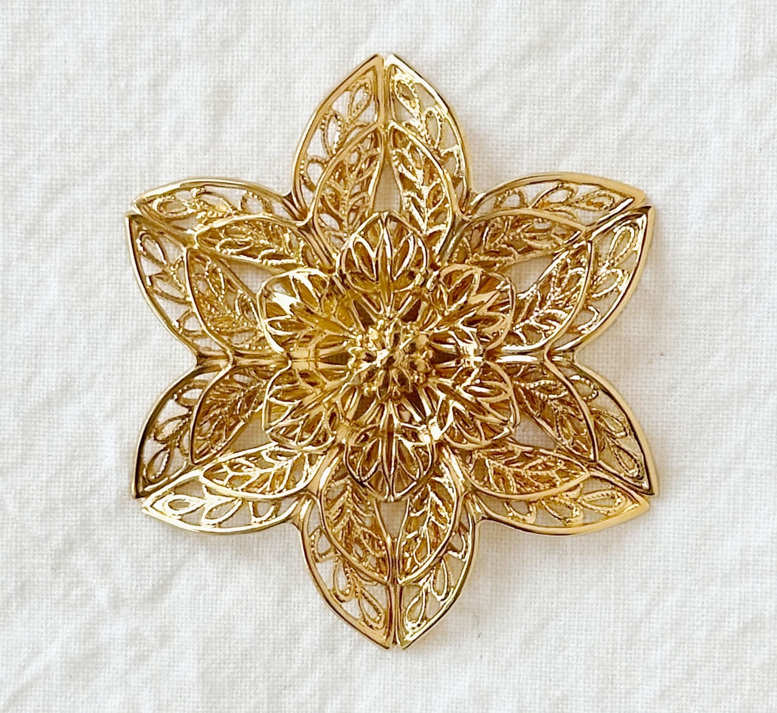 Jewelry Stamping – Set of raw brass filigree flowers w/14K gold plate – 4 pcs.
