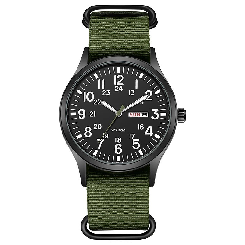 Mens Quartz Field Watch Easy Read 24-Hour Military Style Durable Nylon Band New
