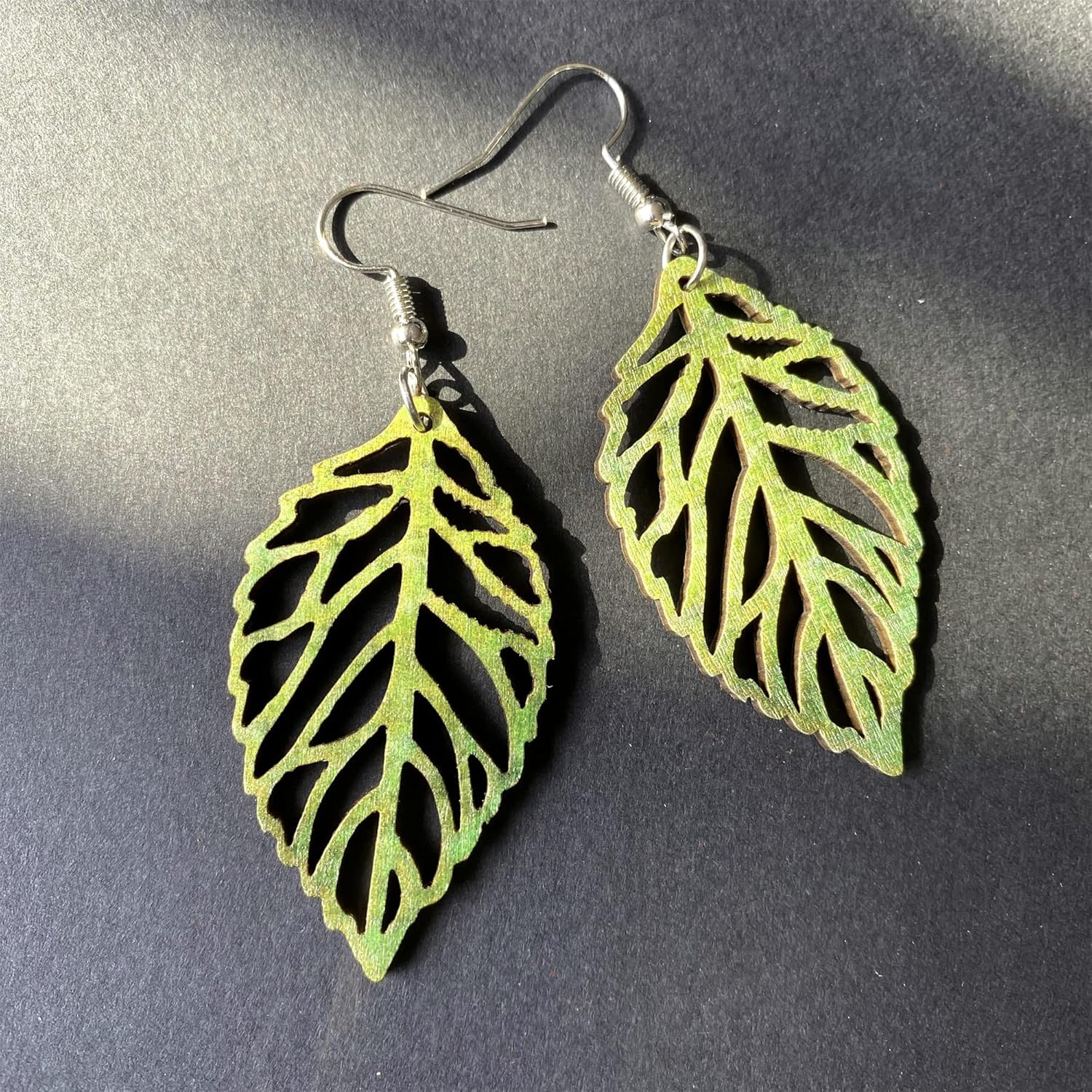 Handmade Bohemian Colorful Nature Wooden Leaf Dangle Drop Earrings Ethnic Africa