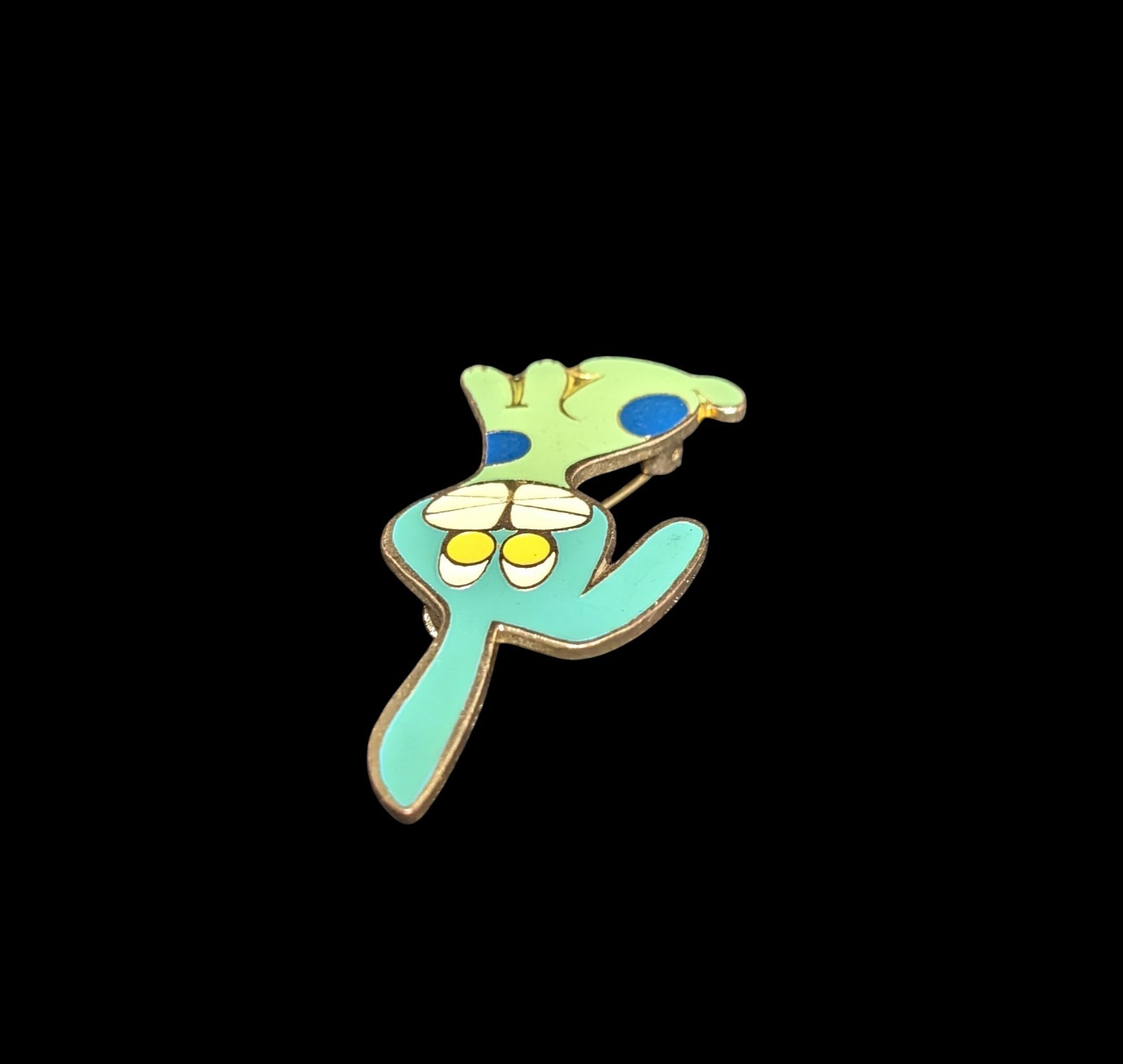 Vintage Green and Blue Bunny Cloisonne Enamel Pin Brooch 80s 90s