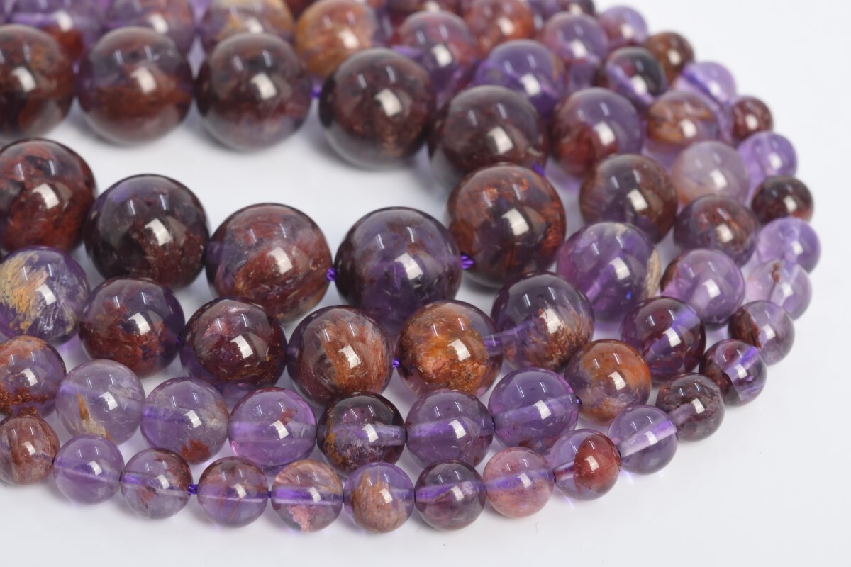 Natural Amethyst Cacoxenite Inclusions Quartz Grade AAA Round Bead 6-7/8/10/12MM