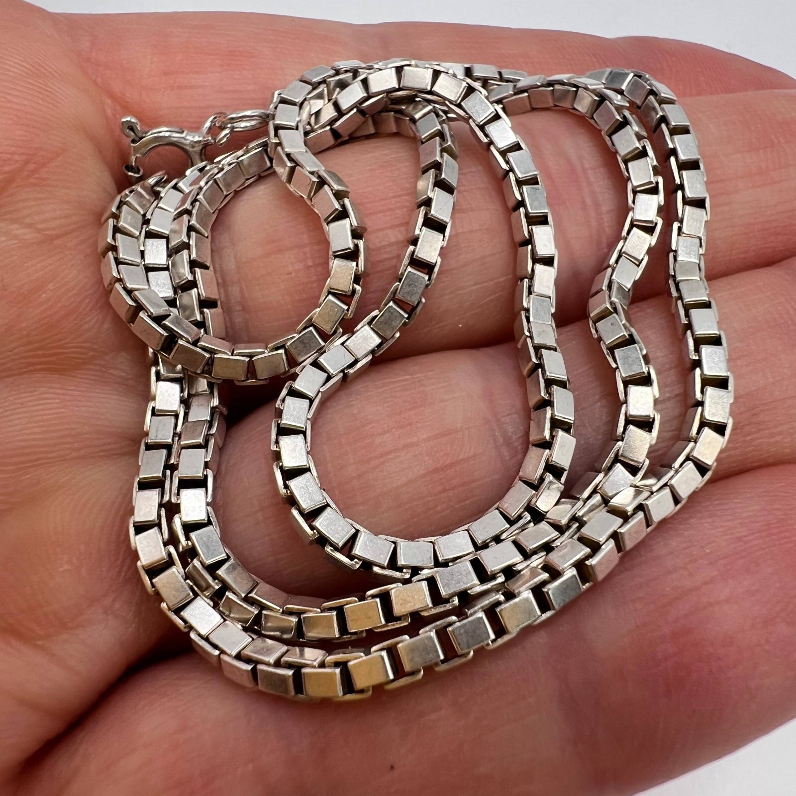 Vintage Sterling Silver 925 Box Chain Necklace 41cm Marked Unisex Jewelry 11.3g