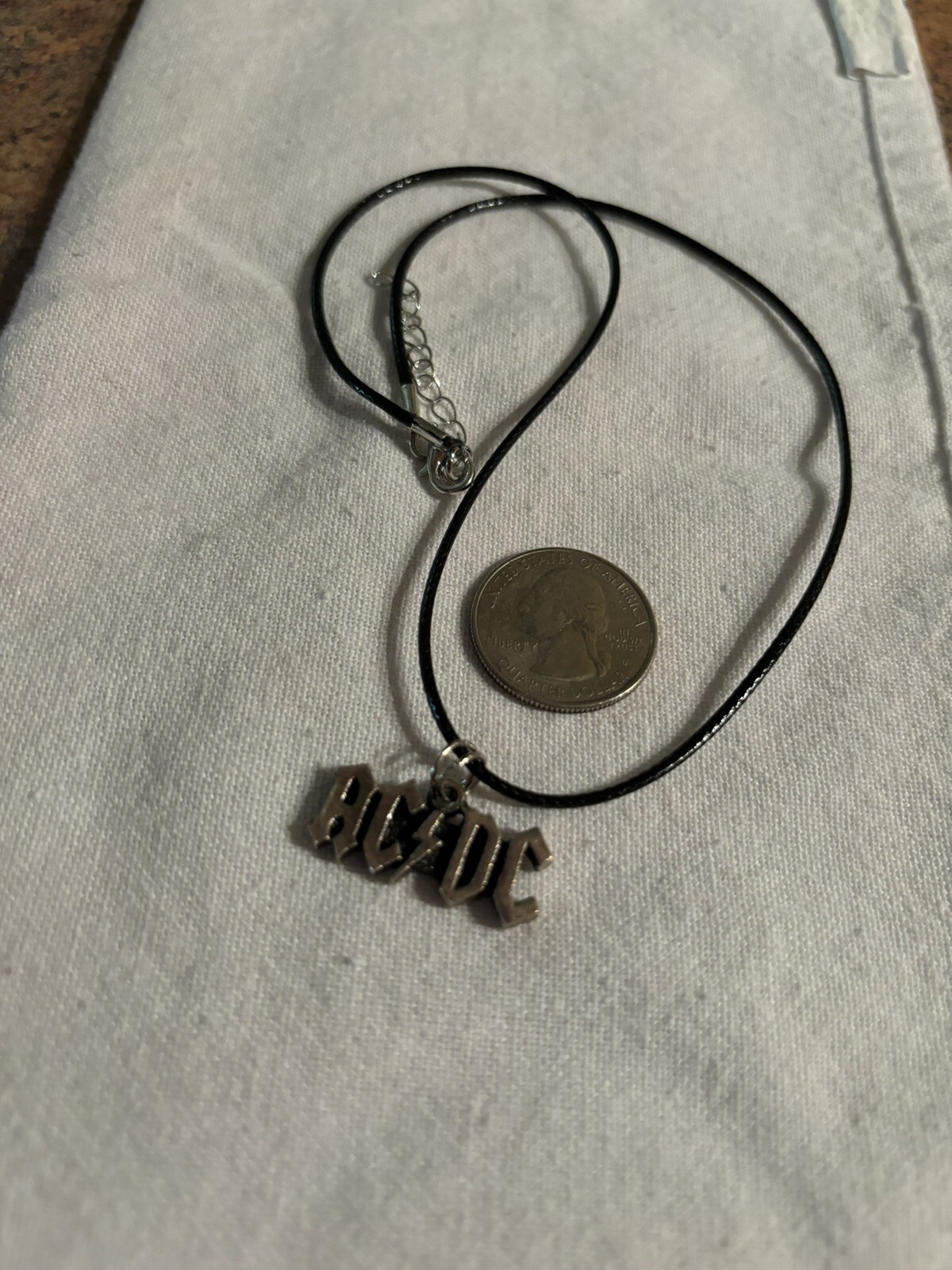 NEW Pewter ACDC band pendant charm on 17″ adjustable black waxed necklace cord