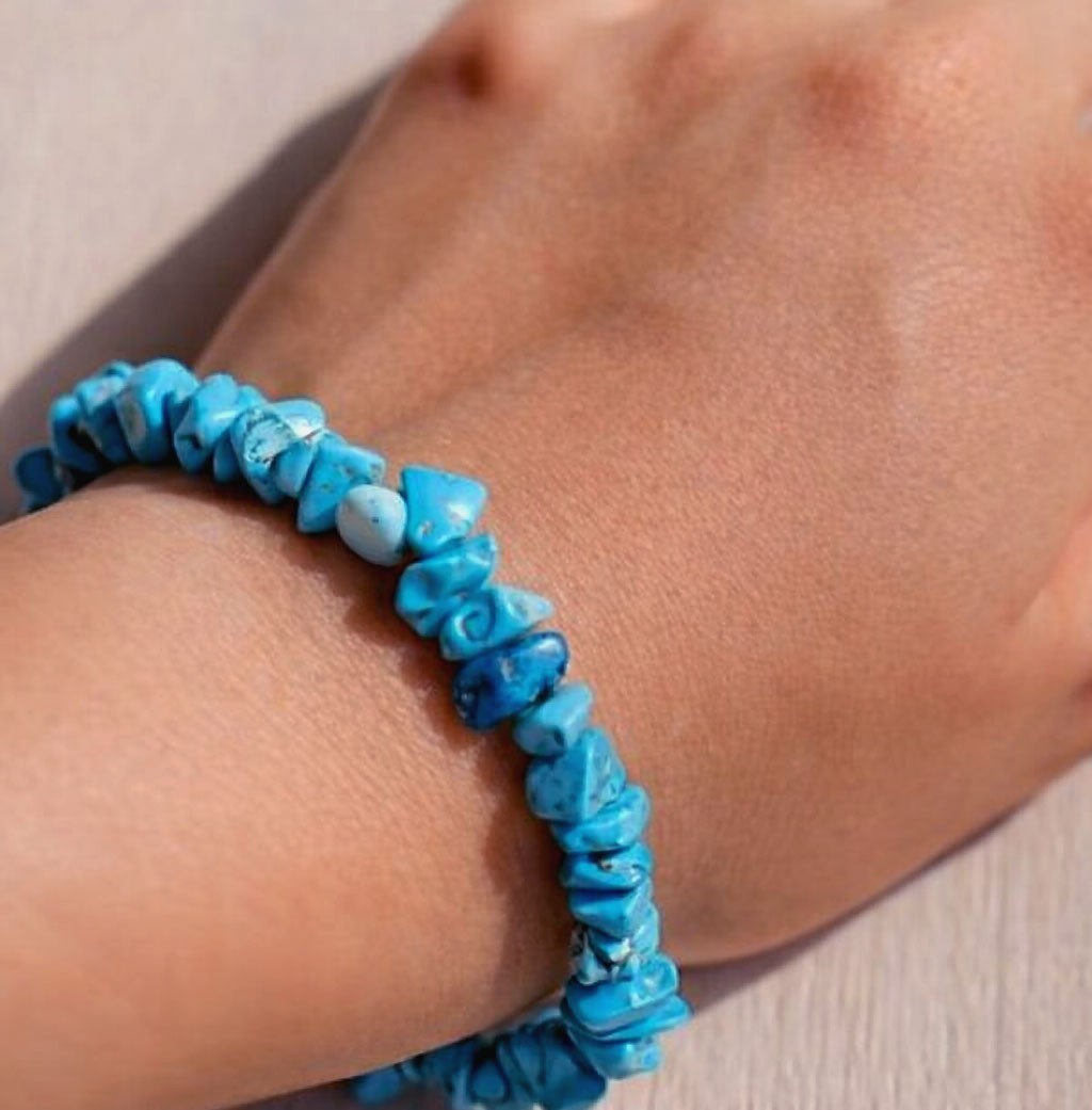Turquoise Chip Stretch Bracelet Natural Stone Boho Crystal Healing Jewelry Blue