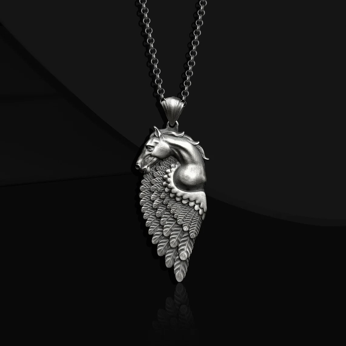 Pegasus Horse Oxidized 925 Sterling Silver Pendant Necklace Duty Free