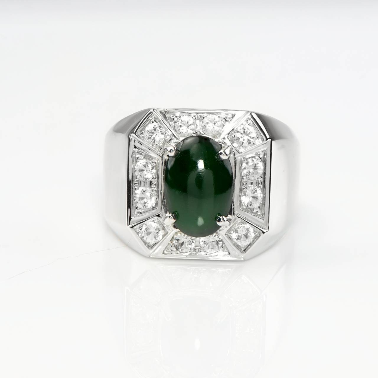 10.9×7.4 mm TypeA Natural Burma imperial green jade 925 Silver Fashion Ring
