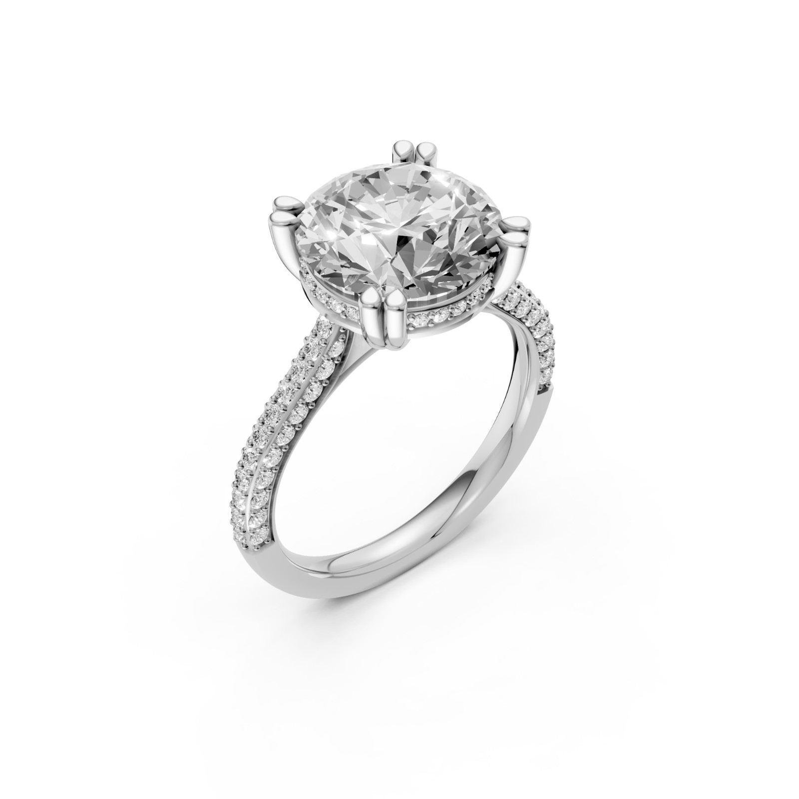 Round Lab Grown Diamond Hidden Halo Prong Basket Setting Engagement Ring