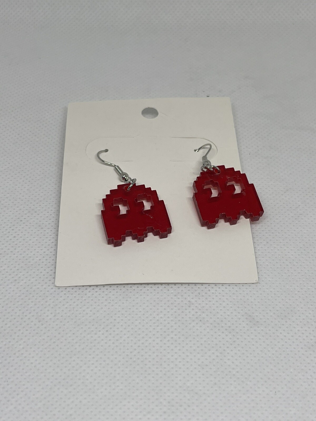 Pac man Ghost Blinky Neon Red see-through Earrings – Plastic NEW