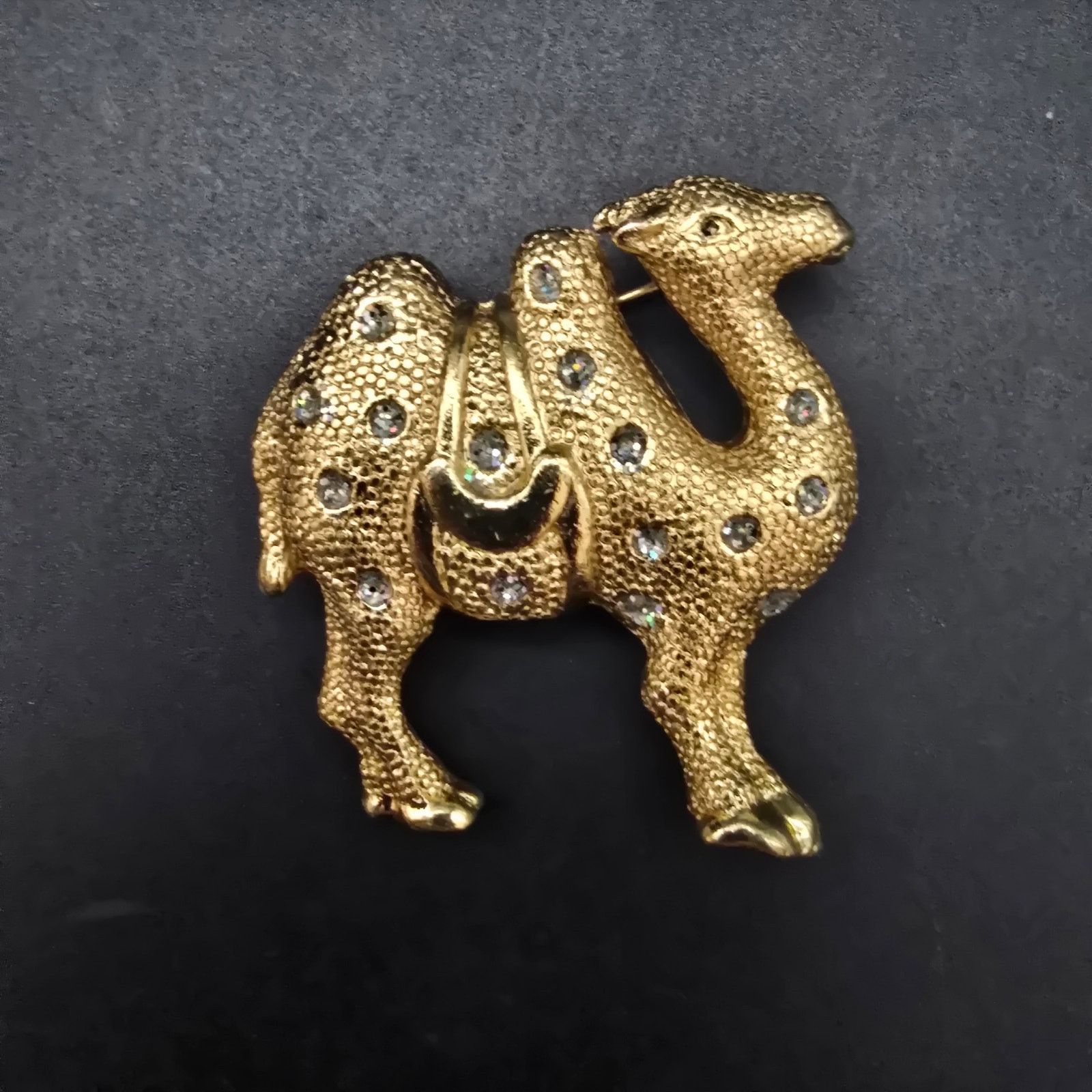 Gold Tone Camel Rhinestone Brooch Vintage Costume Jewelry