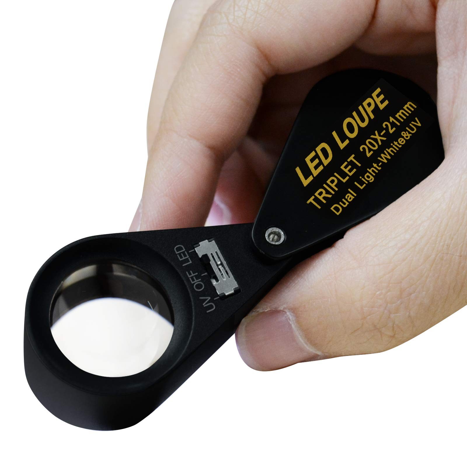 20x Magnifier Loupe with LED UV Light – 21mm Triplet Lens Optical Glass, Pocket
