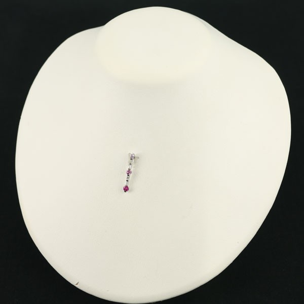 Pink Sapphire 0.39ct Diamond 0.11ct Tapered-cut Pendant 18K 750 White Gold