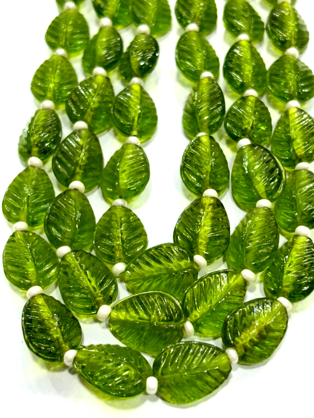 Peridot Pear Carved 10X14-11X15 MM Beads 18″inch 1 Necklace 3 Layer