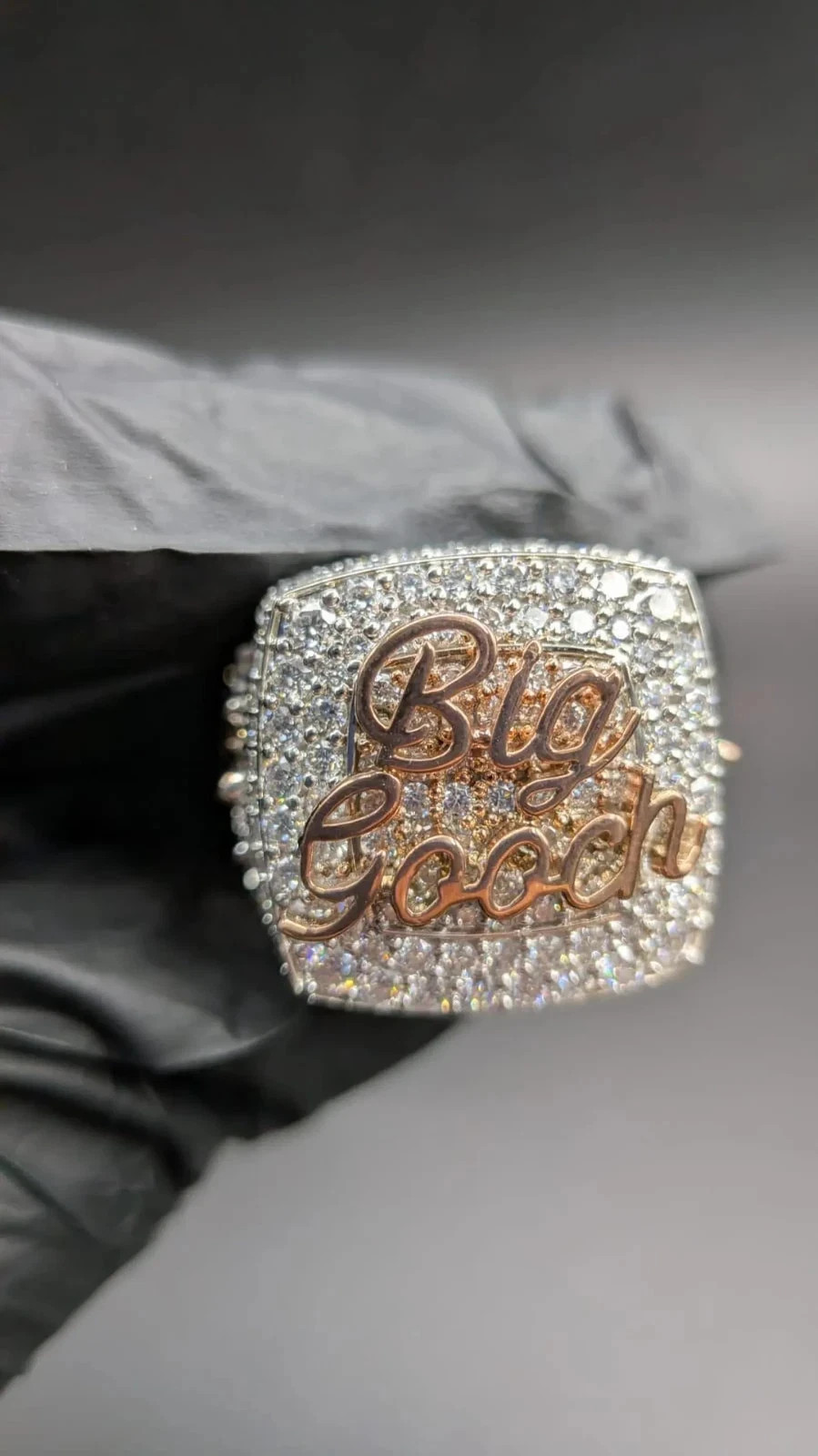 Custom Lab Created Diamond Name Big Out Personalized Ring 14K Rose Gold Plated