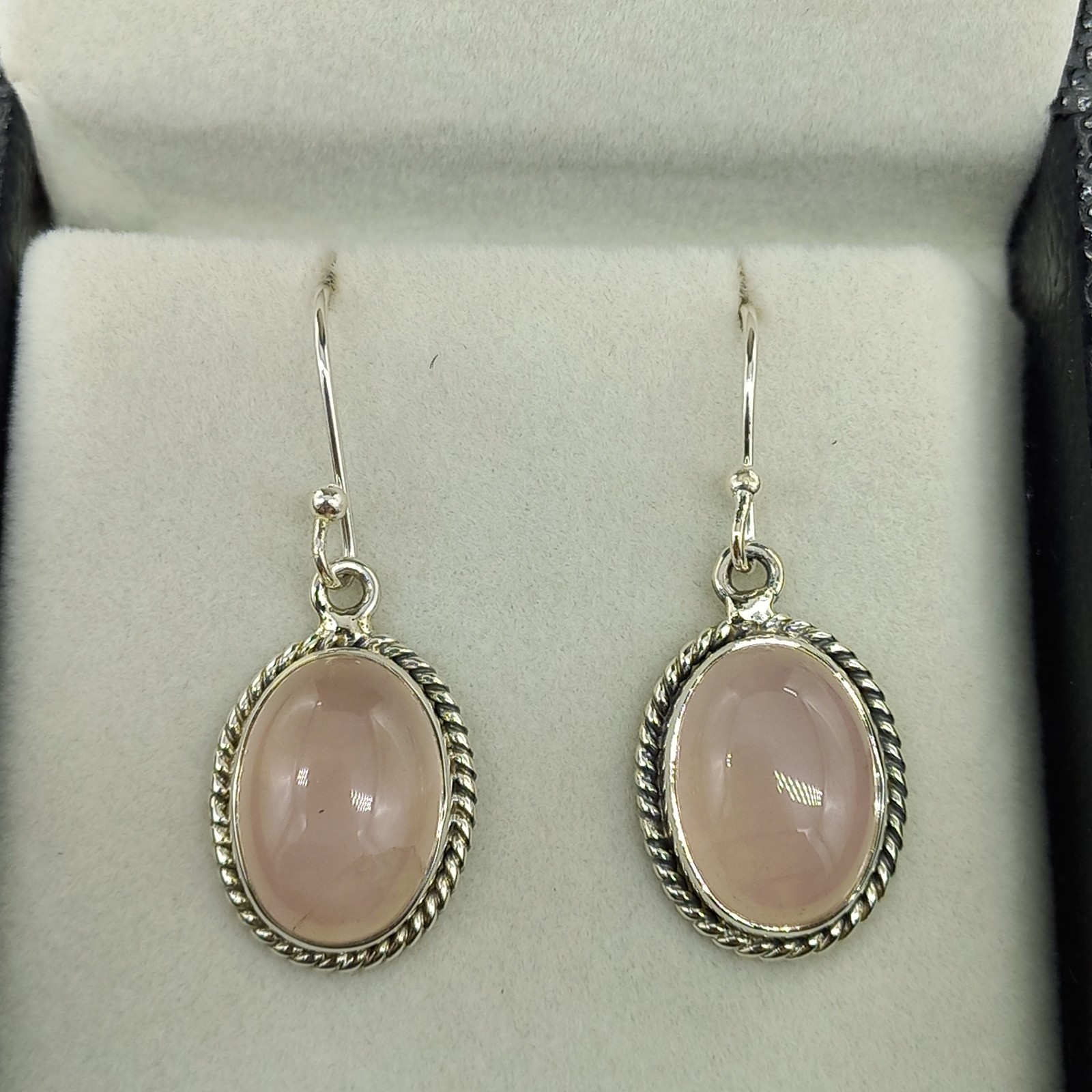 Rose Quartz Hook Earrings 925 Sterling Silver Jewelry