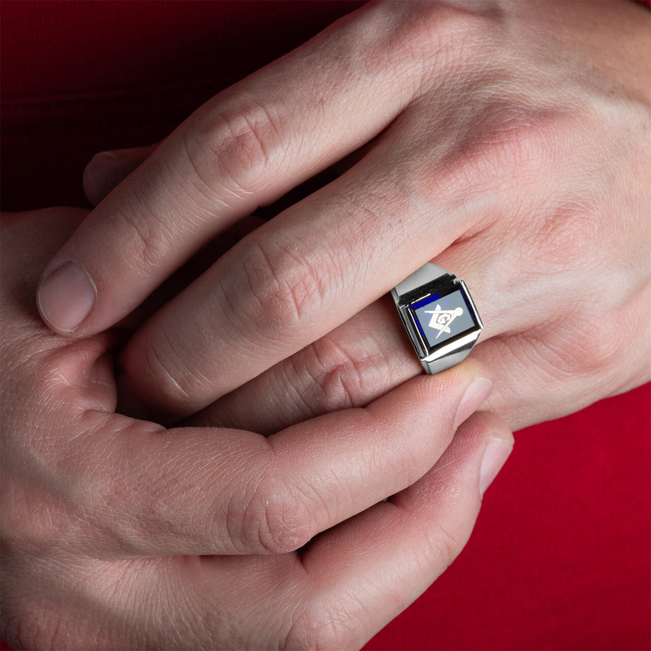 .925 Sterling Silver Men’s Symbolic Freemason Masonic CZ Stone Ring