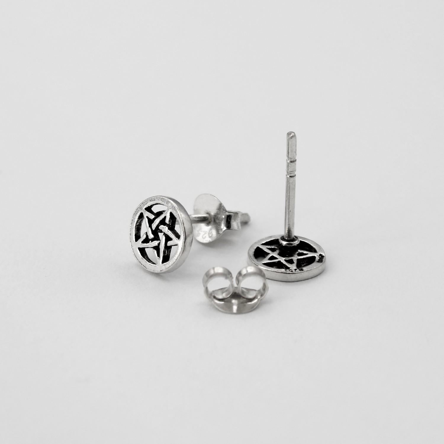 Sterling Silver Pentacle Pentagram Star Stud Earrings Wiccan Pagan Wicca Jewelry