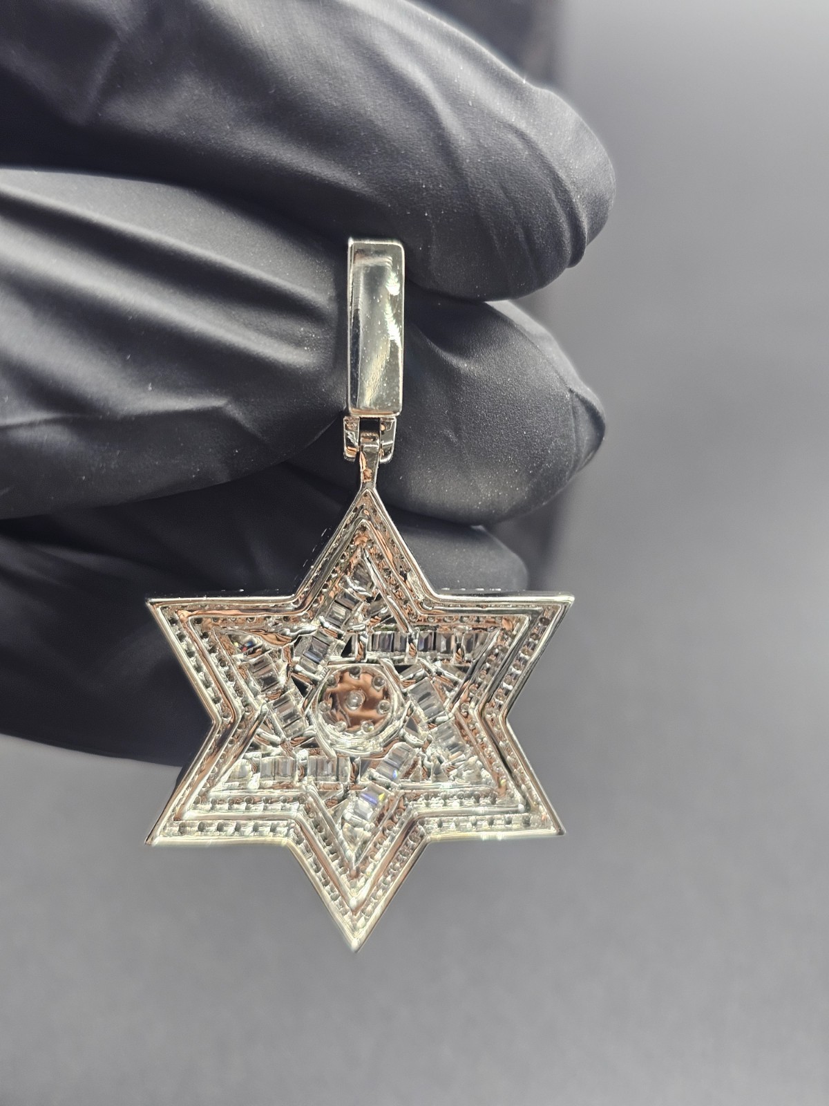 2.30Ct Round Cut Real Moissanite Star Of David Pendant 14K White Gold Plated