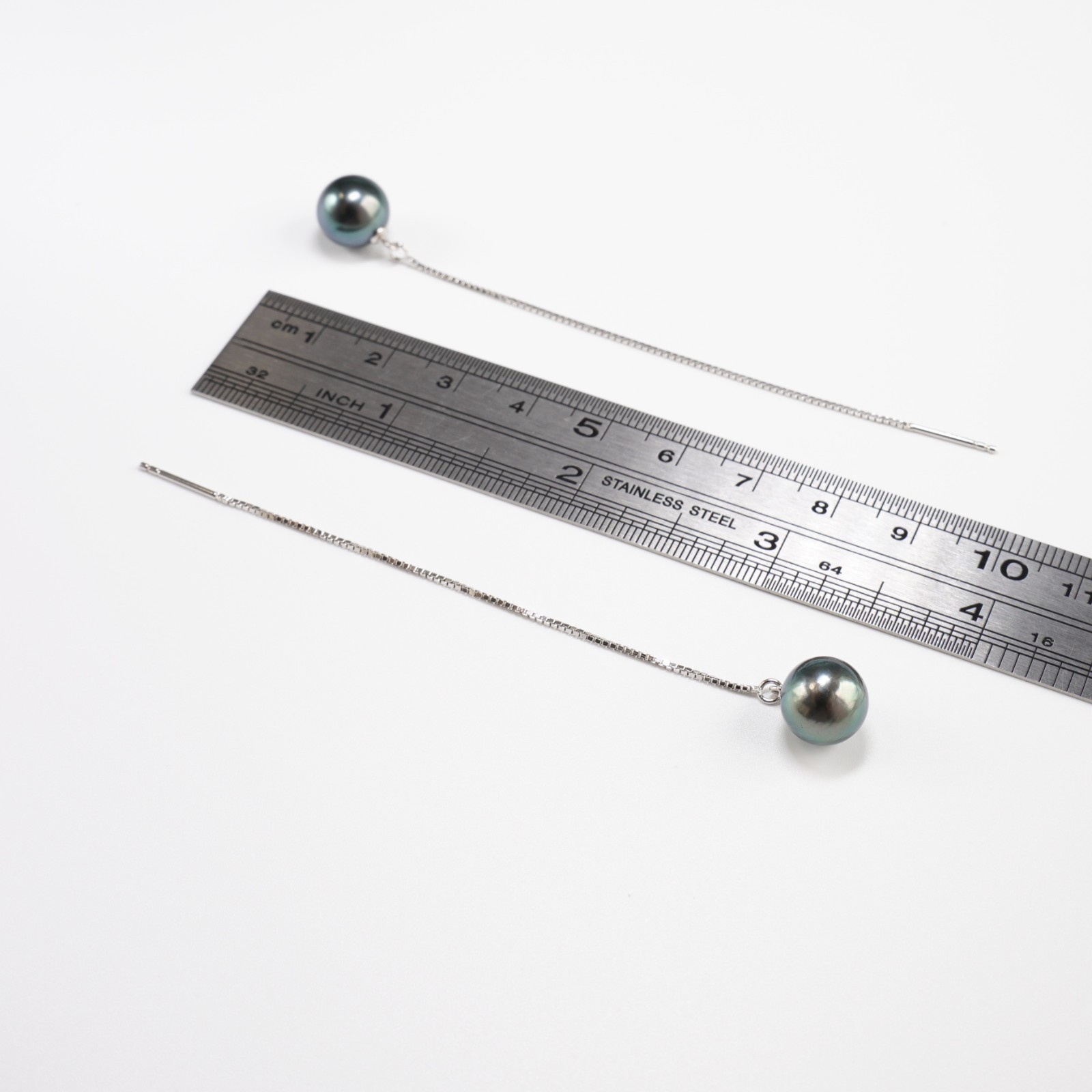 High Luster 9.7mm Tahitian Cultured Pearl Earrings Sterling Silver Threader,3.7″