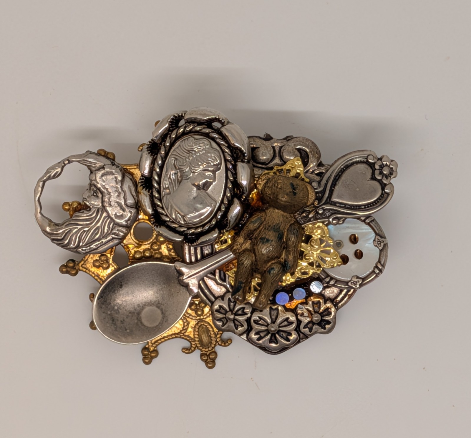 Mixed Metal Brooch Pin, Gold & Silver Tone Assemblage Design – VTG